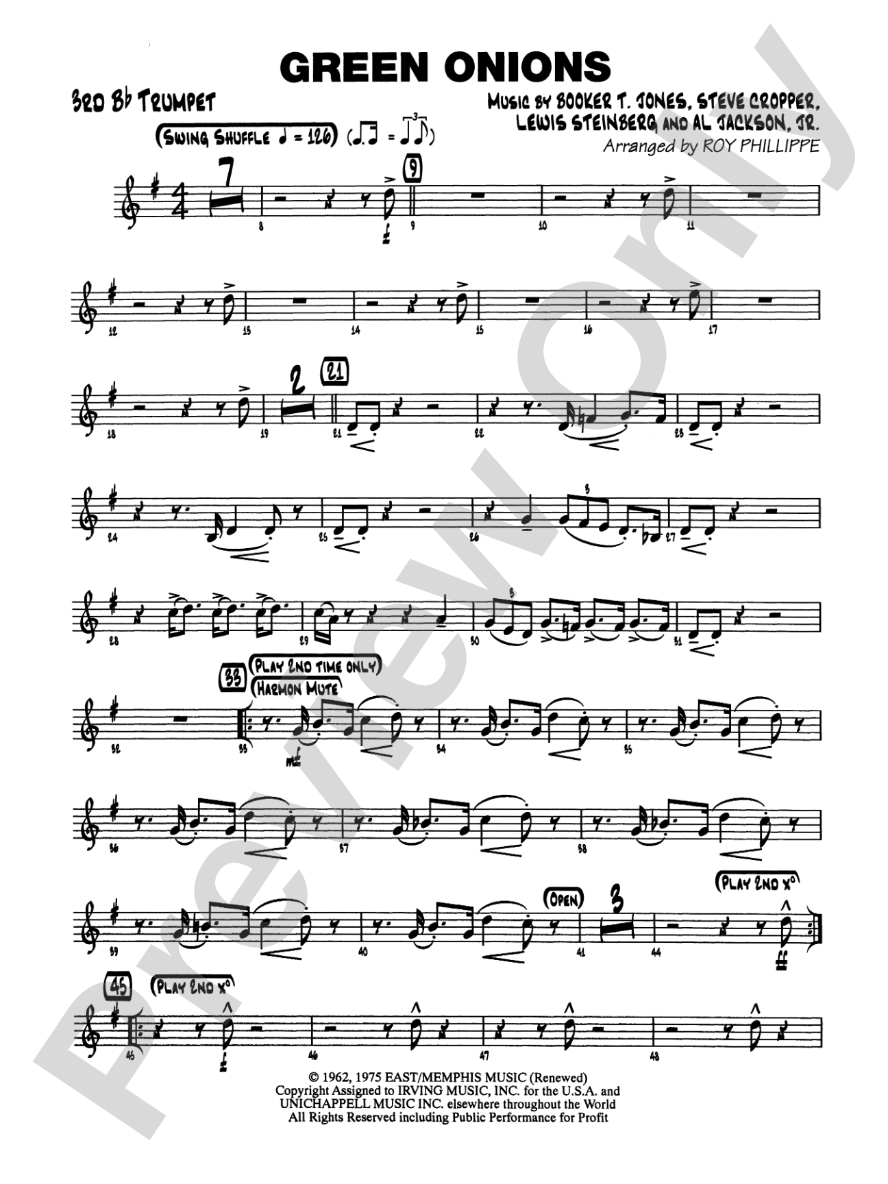 Green Onions: 3rd B-flat Trumpet