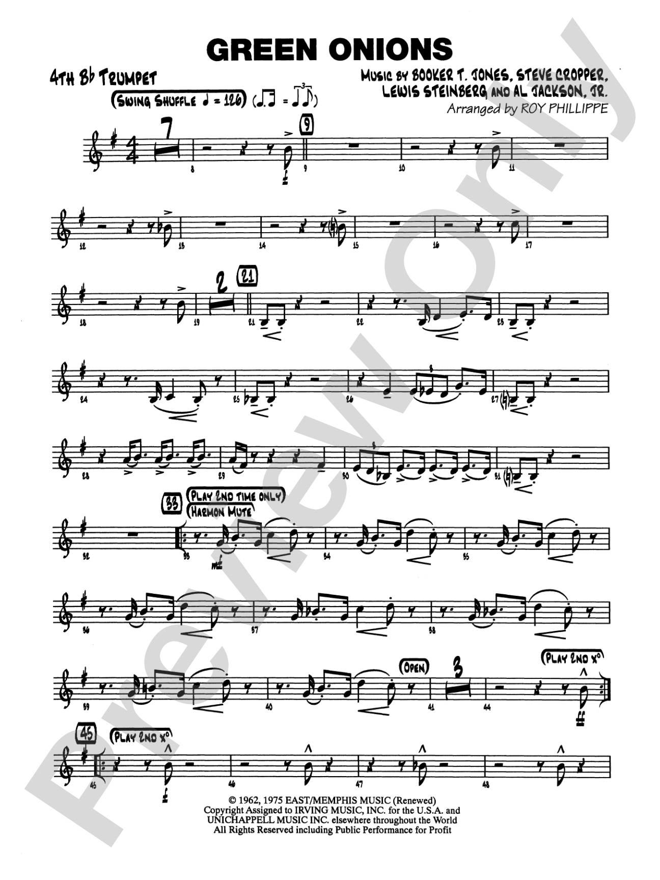Green Onions: 4th B-flat Trumpet