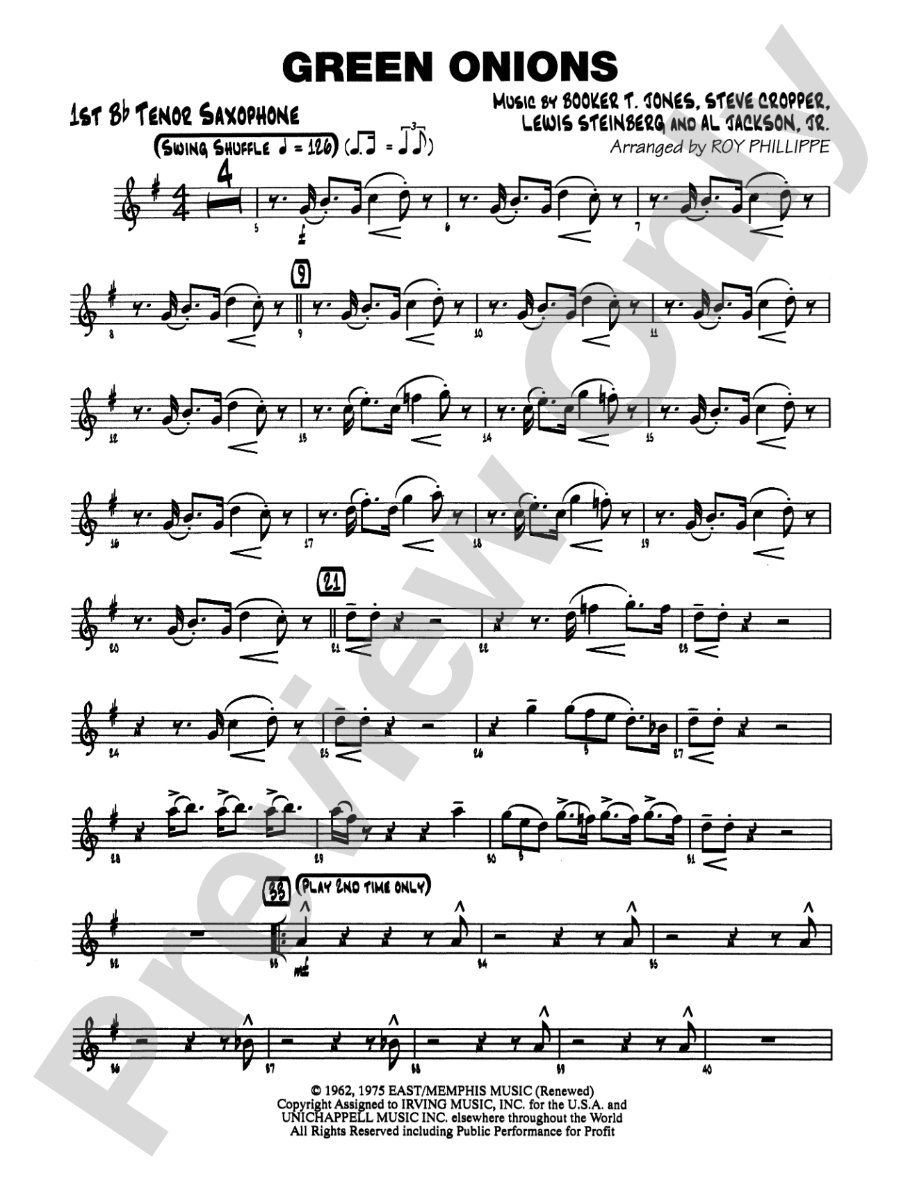 Green Onions: B-flat Tenor Saxophone