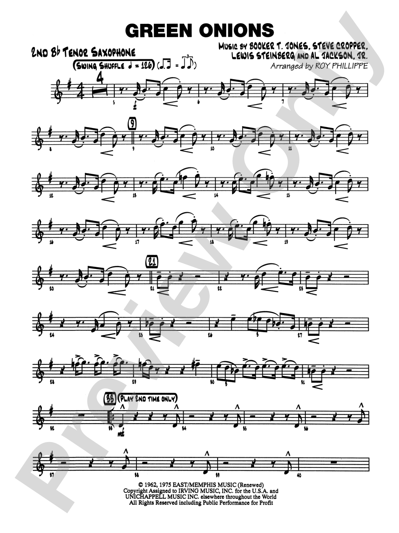 Green Onions: 2nd B-flat Tenor Saxophone