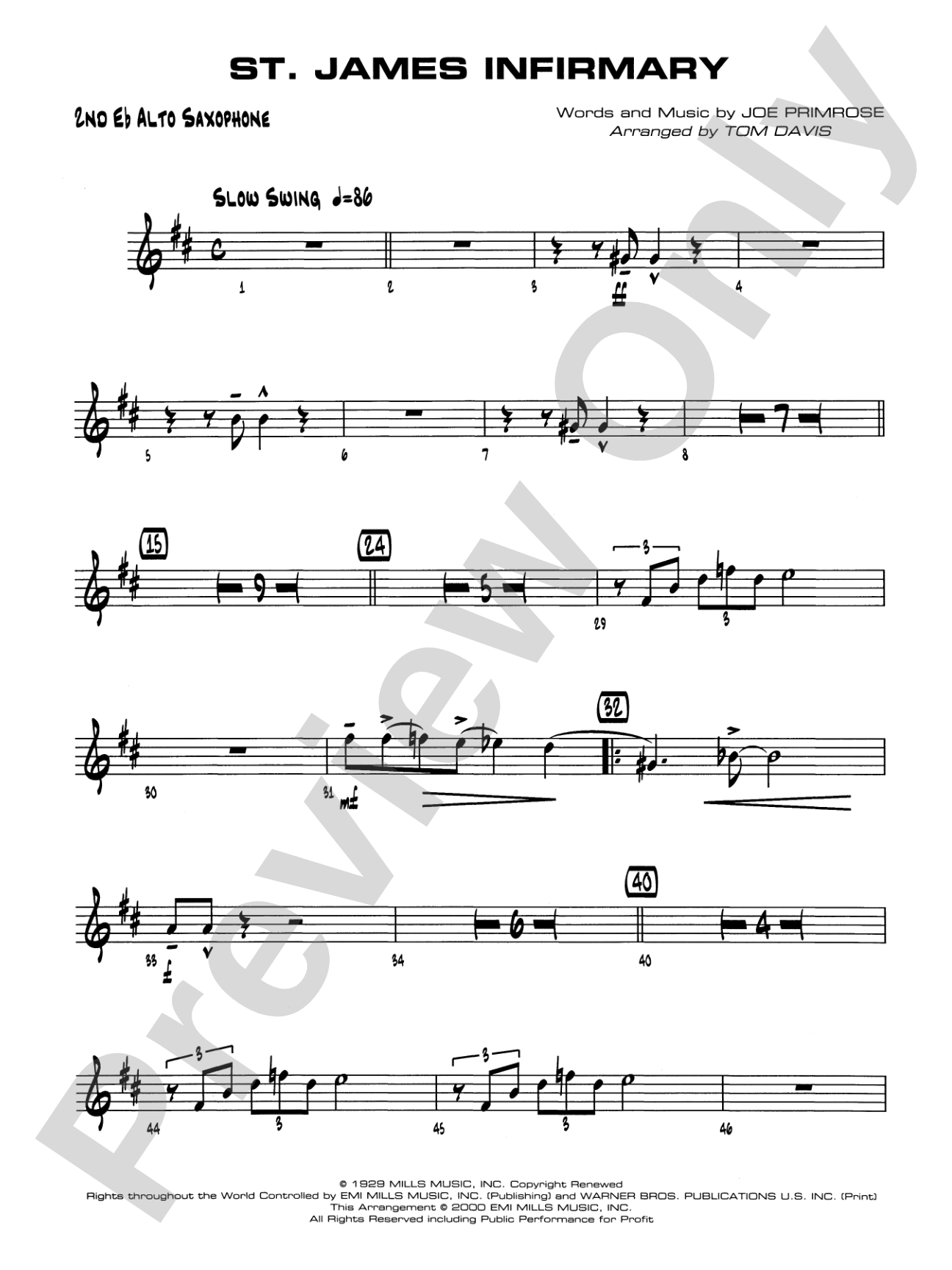 St. James Infirmary: 2nd E-flat Alto Saxophone