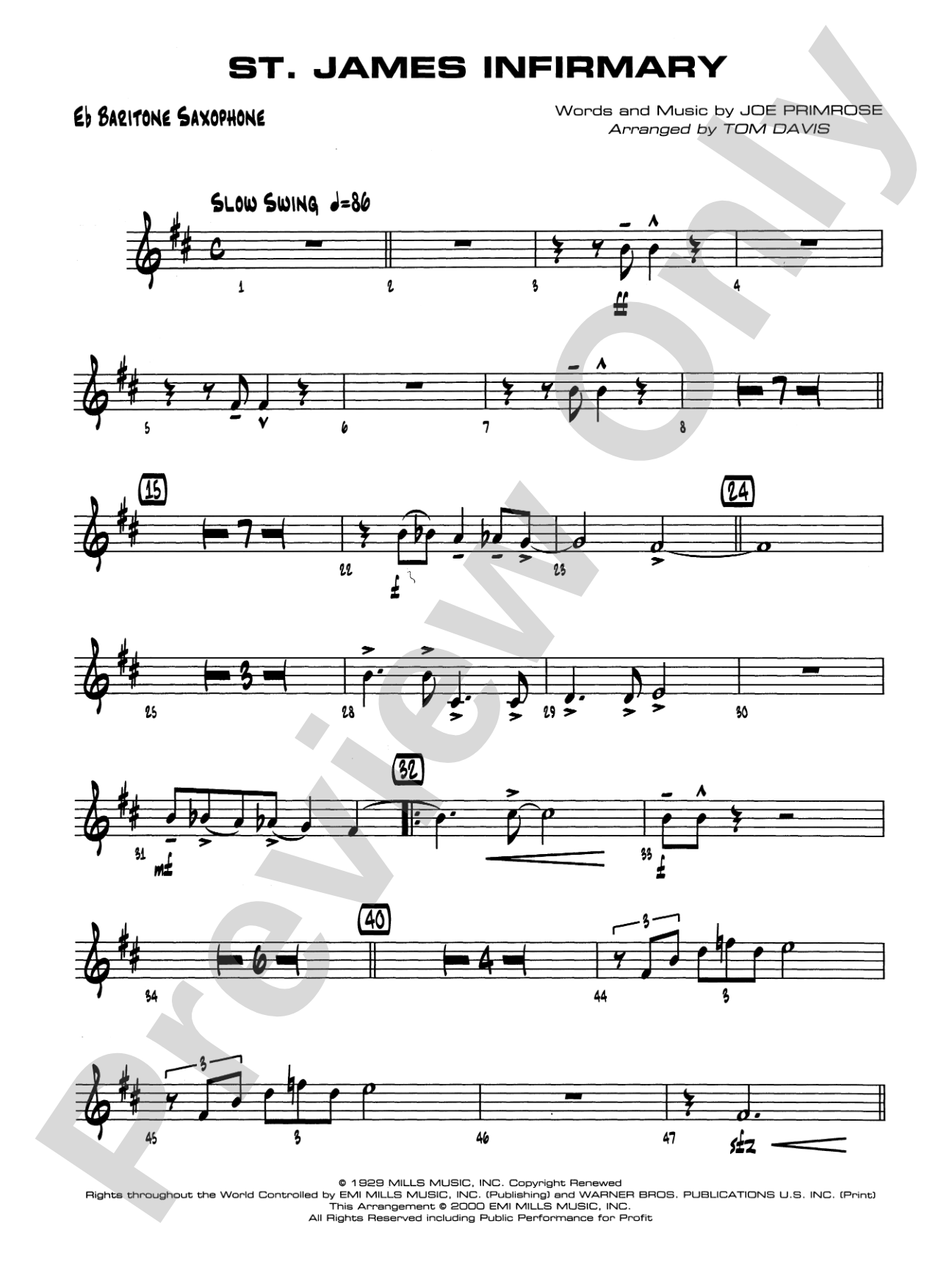 St. James Infirmary: E-flat Baritone Saxophone