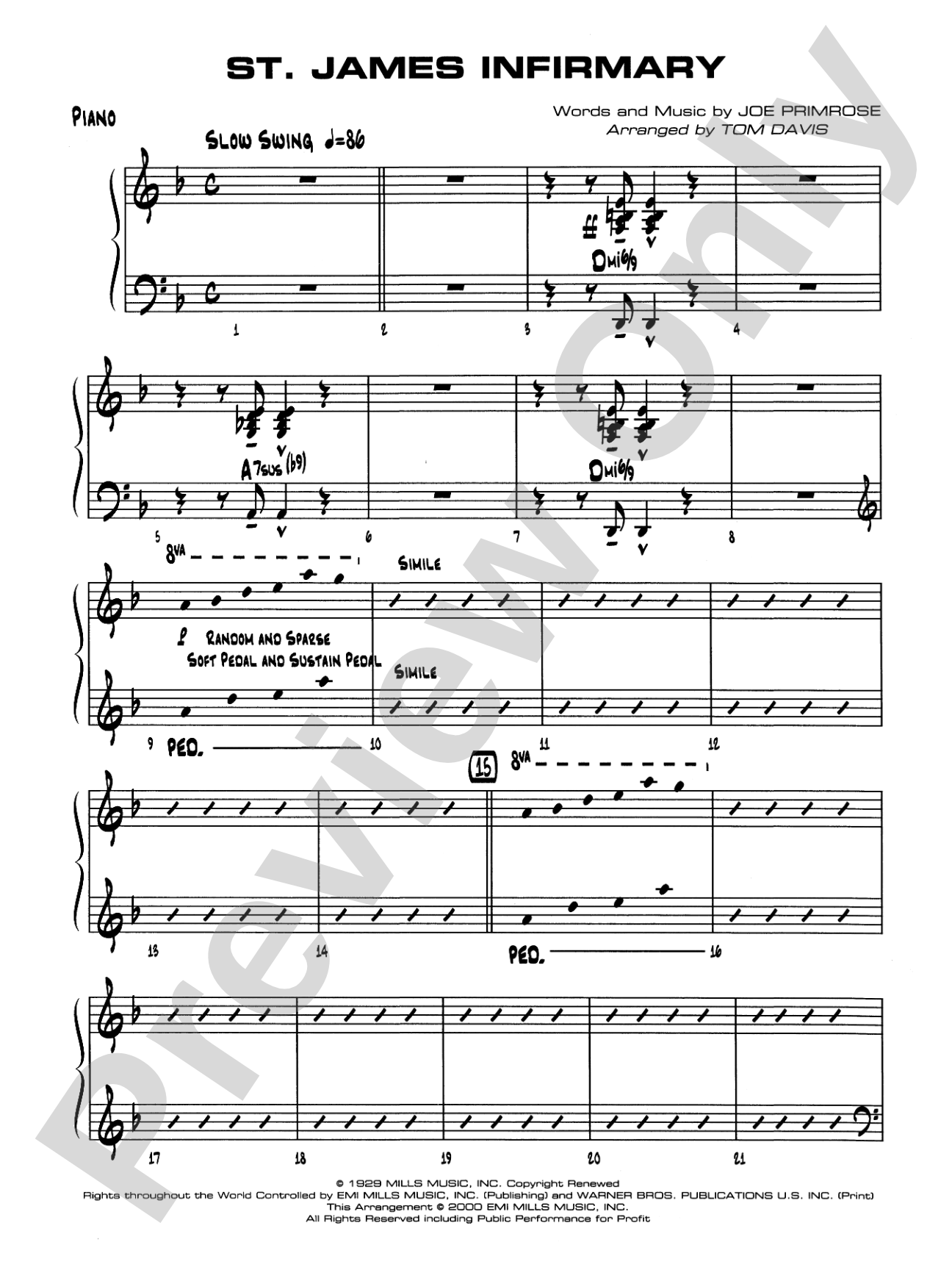 St. James Infirmary: Piano Accompaniment