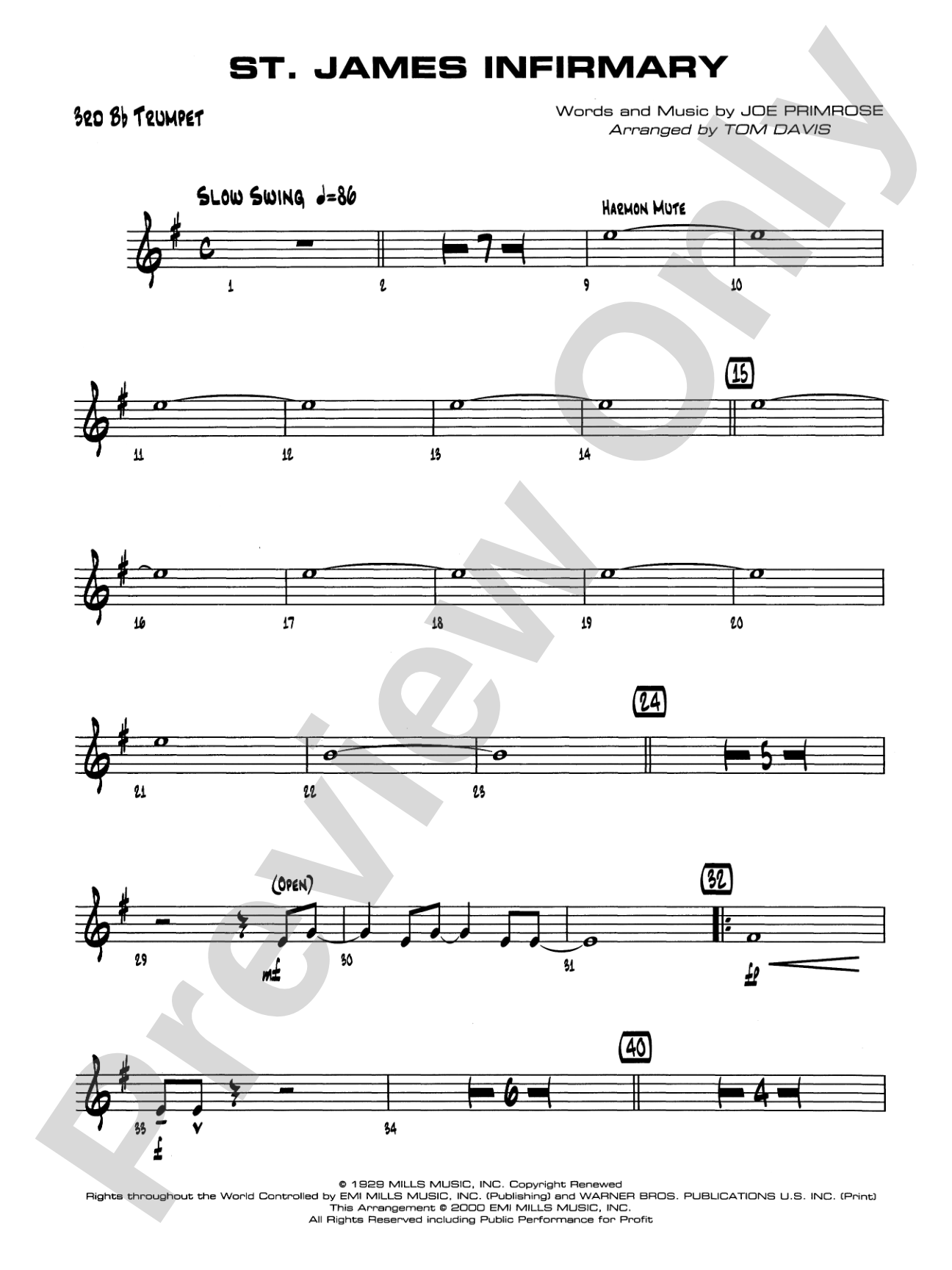 St. James Infirmary: 3rd B-flat Trumpet