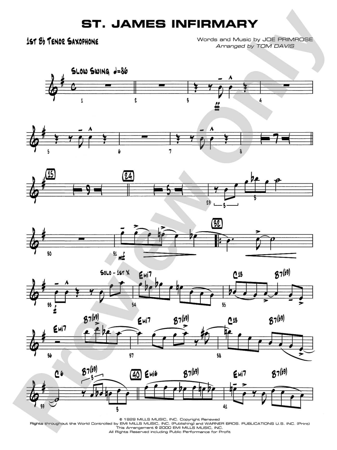 St. James Infirmary: B-flat Tenor Saxophone