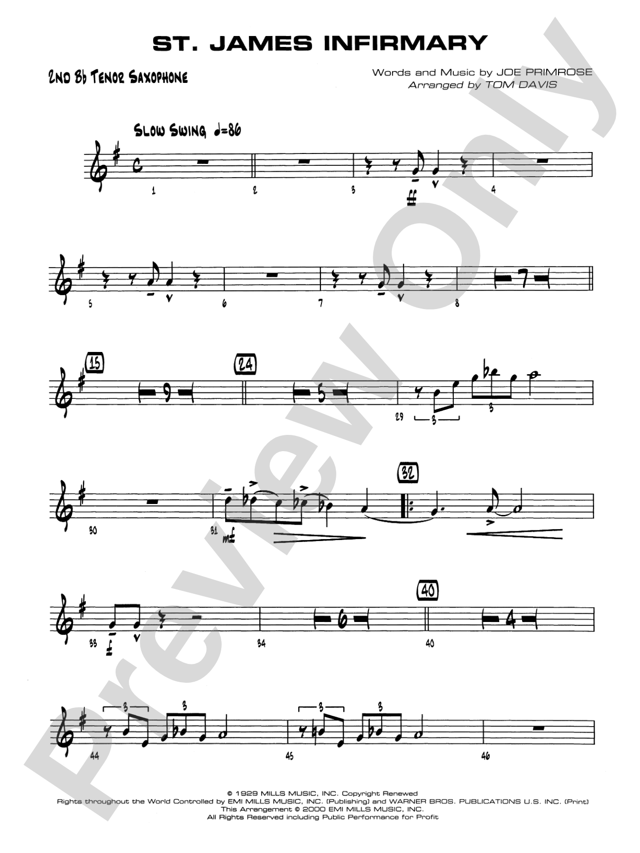 St. James Infirmary: 2nd B-flat Tenor Saxophone