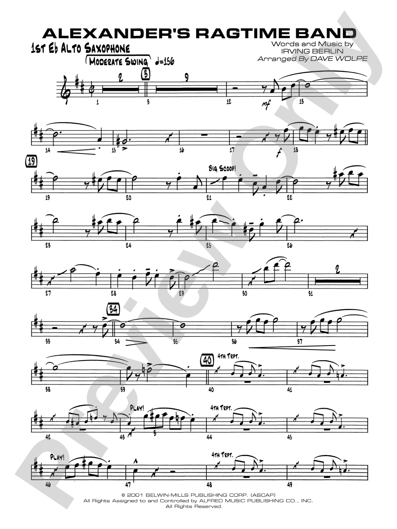 Alexander's Ragtime Band: E-flat Alto Saxophone