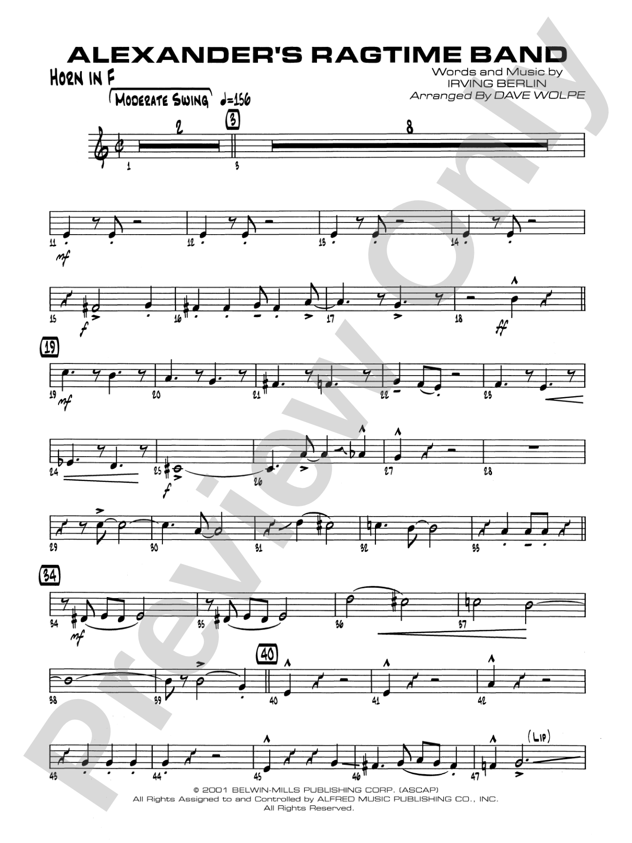 Alexander's Ragtime Band: 1st F Horn