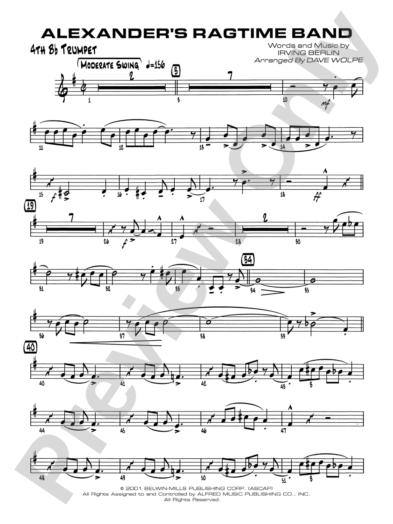 Alexander's Ragtime Band: 4th B-flat Trumpet
