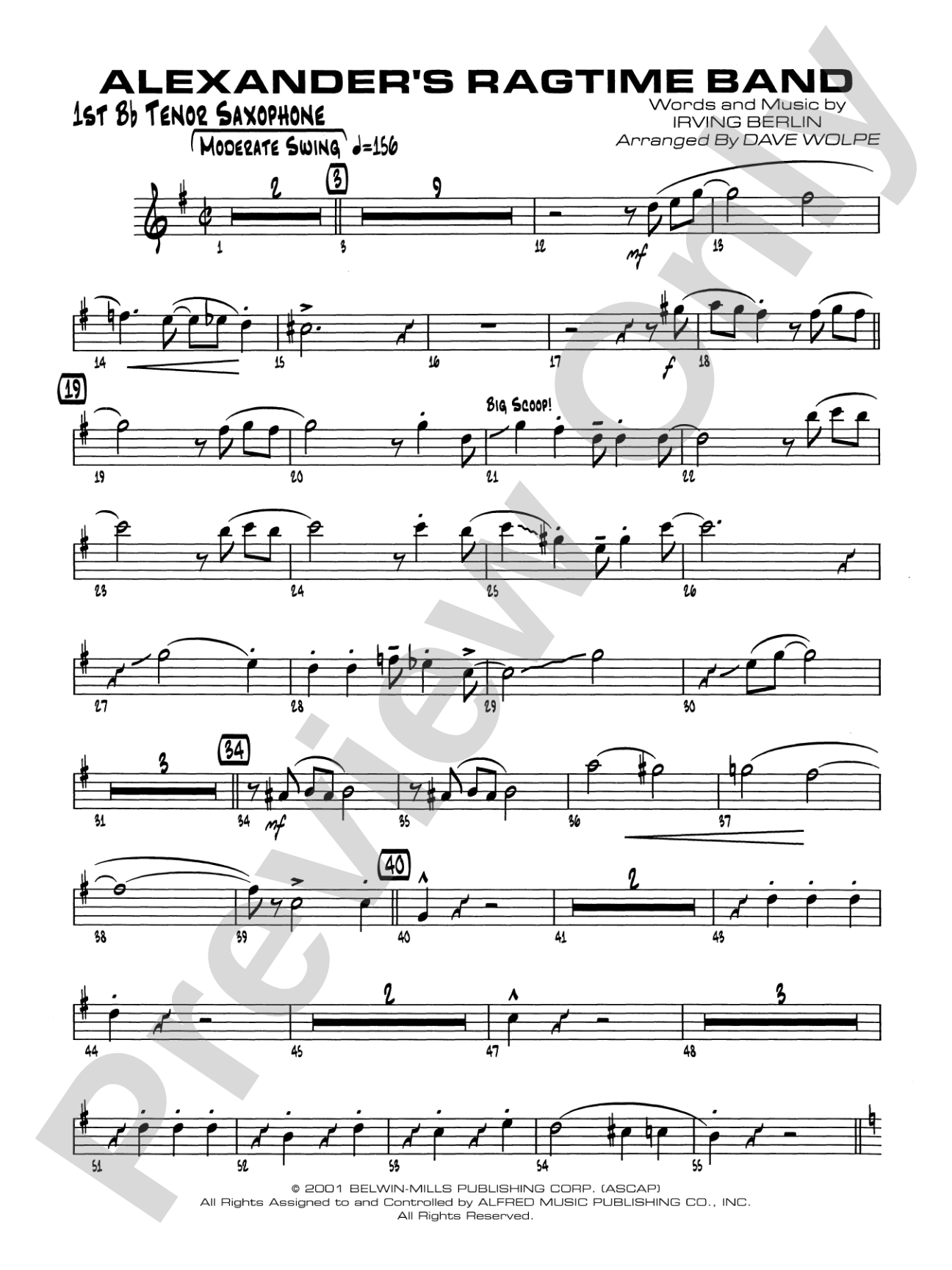 Alexander's Ragtime Band: B-flat Tenor Saxophone