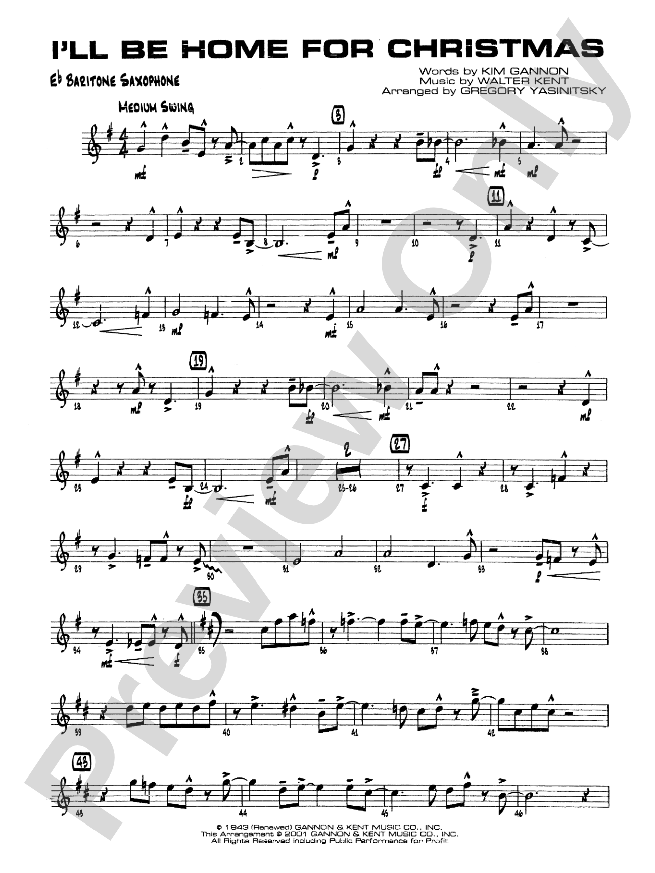 I'll Be Home for Christmas: E-flat Baritone Saxophone