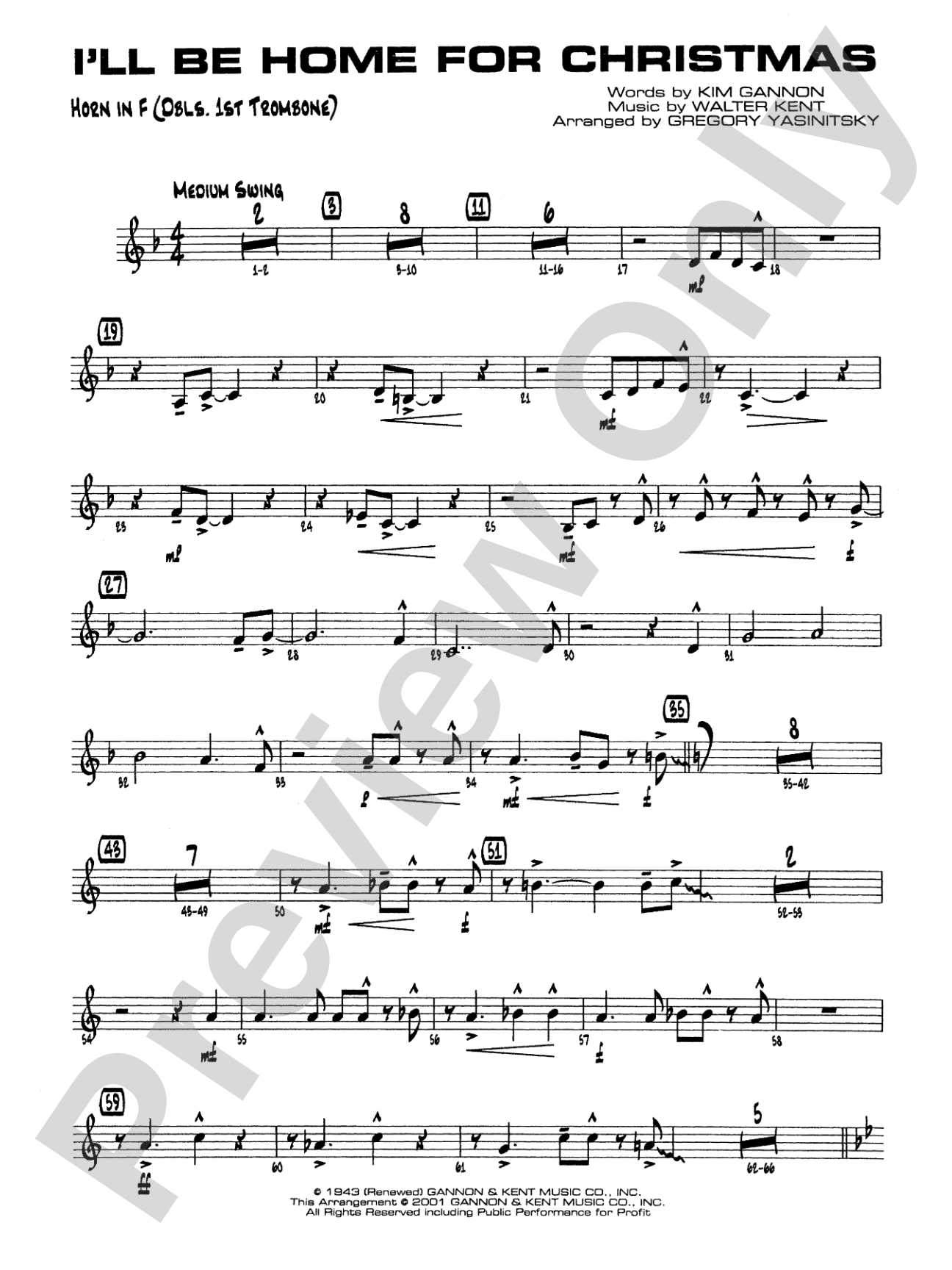 I'll Be Home for Christmas: 1st F Horn