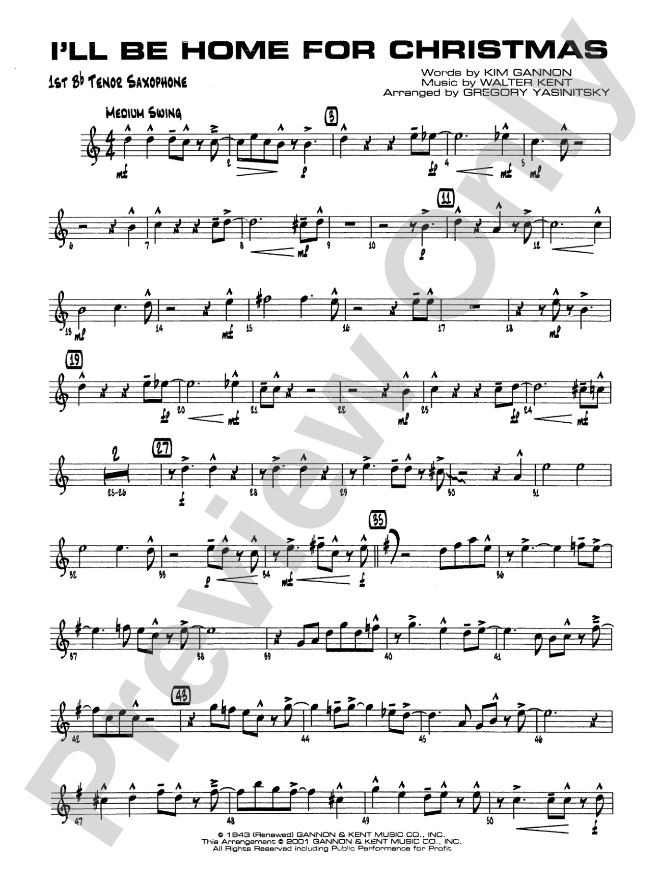 I'll Be Home for Christmas: B-flat Tenor Saxophone