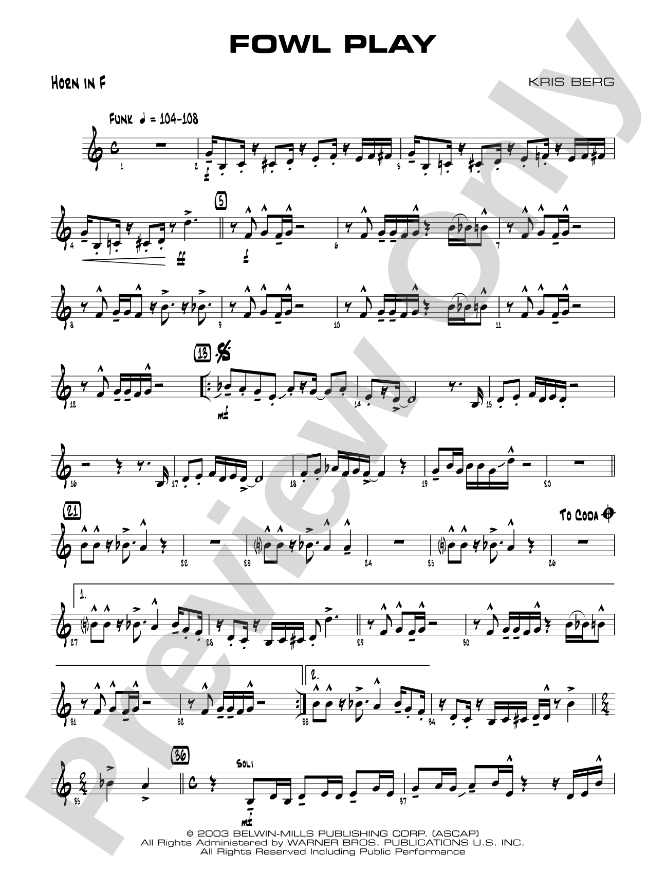 Fowl Play: 1st F Horn