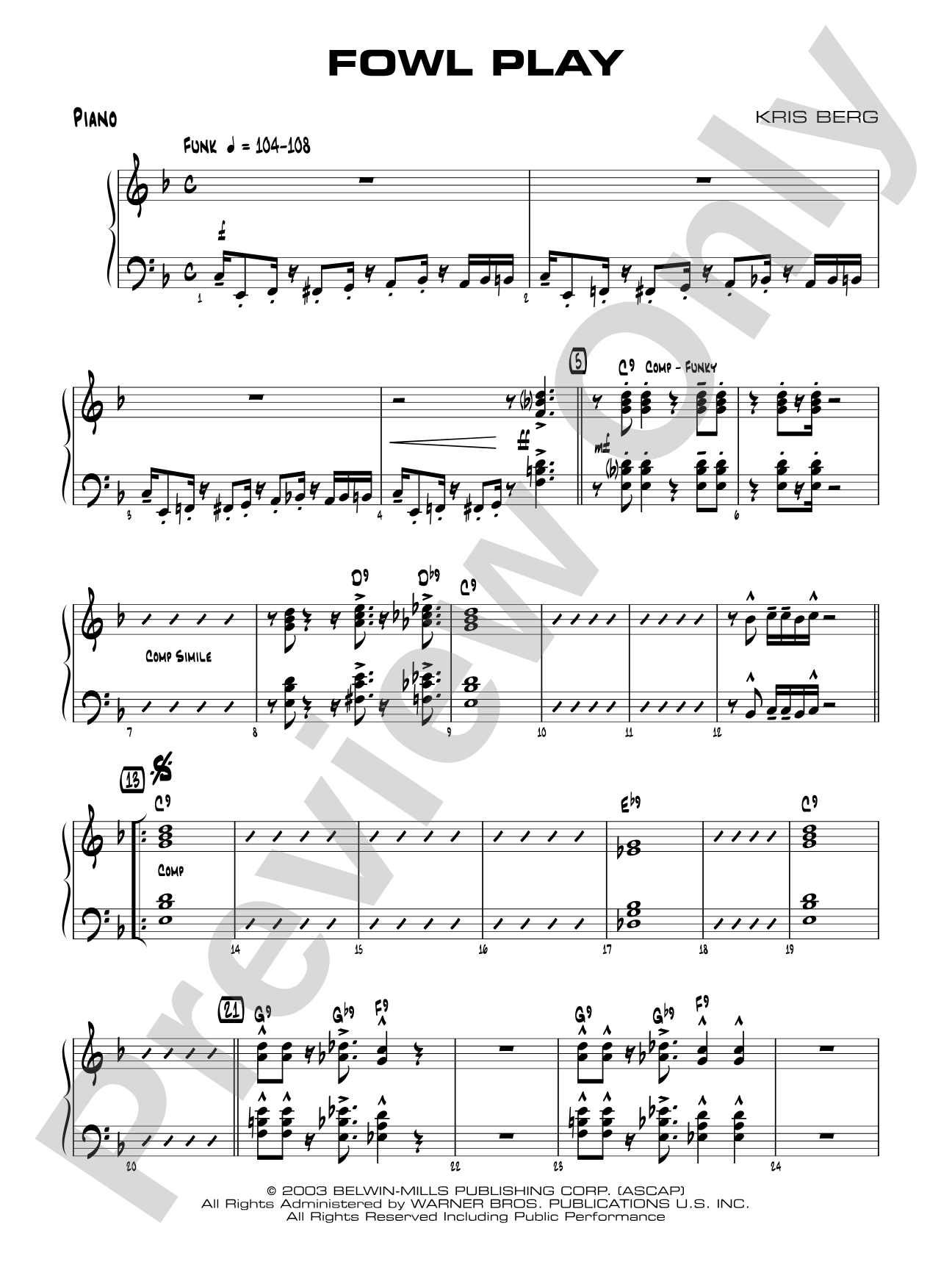 Fowl Play: Piano Accompaniment
