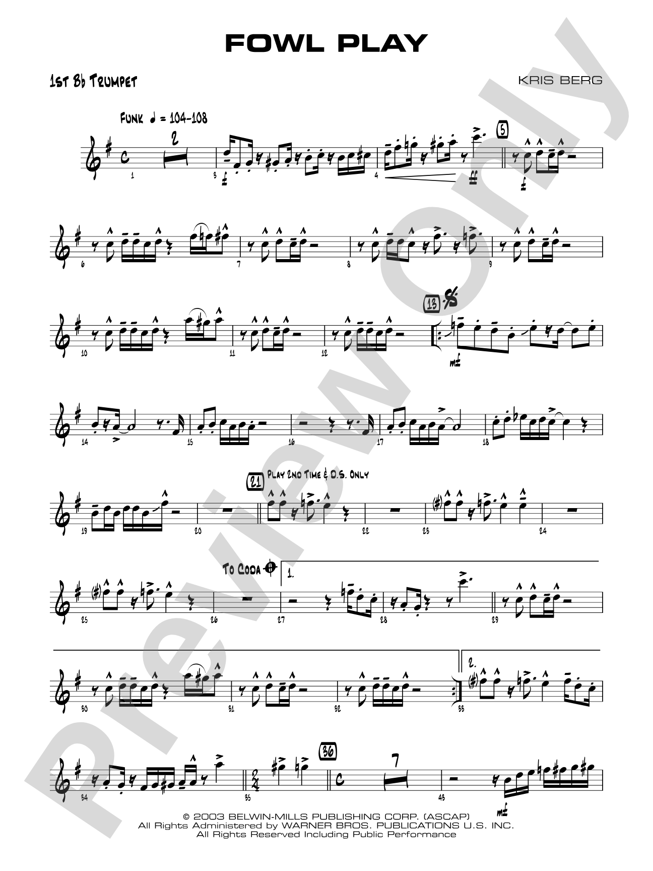 Fowl Play: 1st B-flat Trumpet
