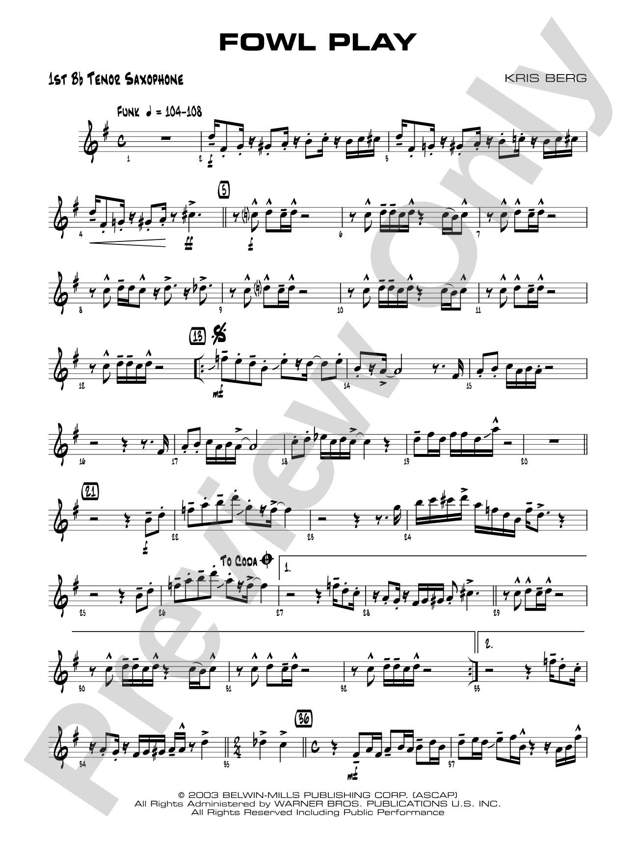 Fowl Play: B-flat Tenor Saxophone