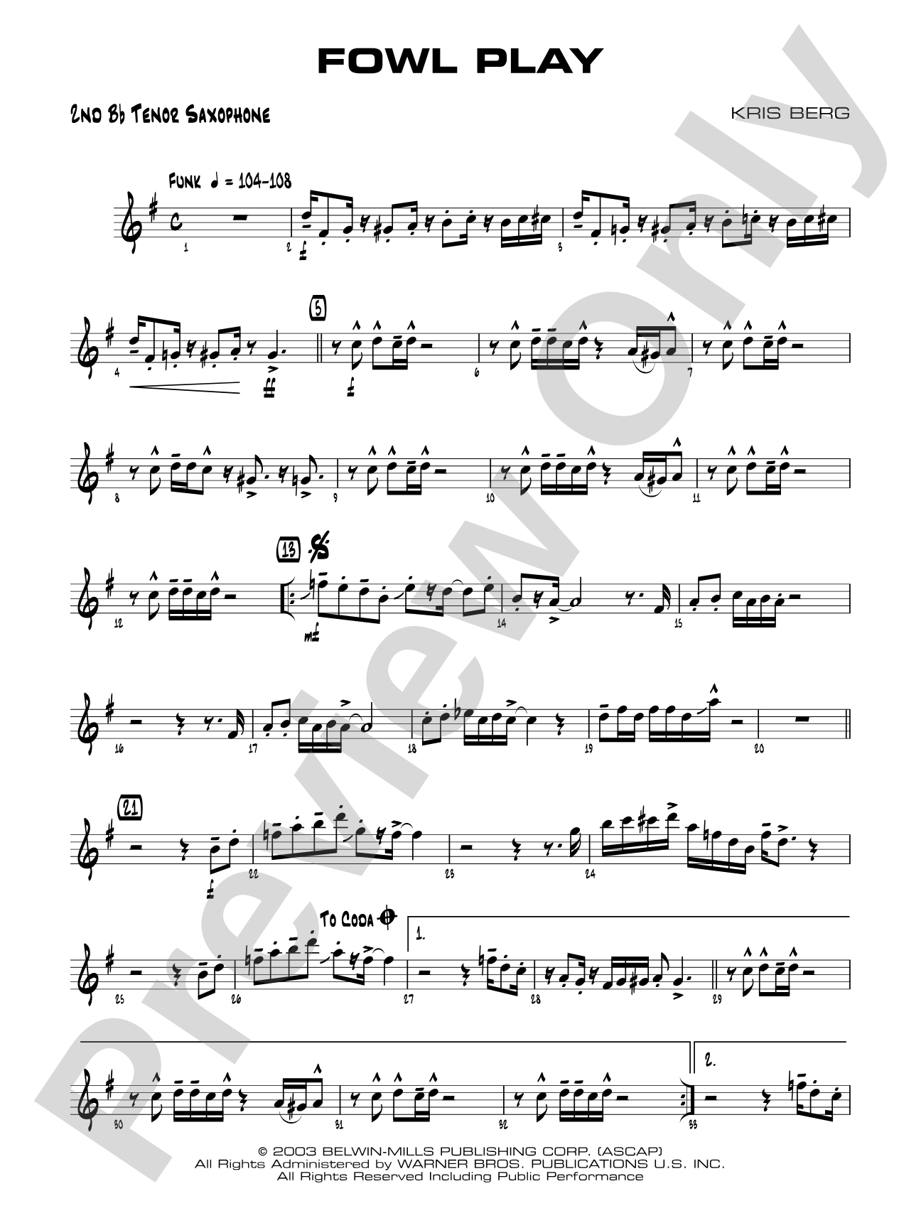 Fowl Play: 2nd B-flat Tenor Saxophone