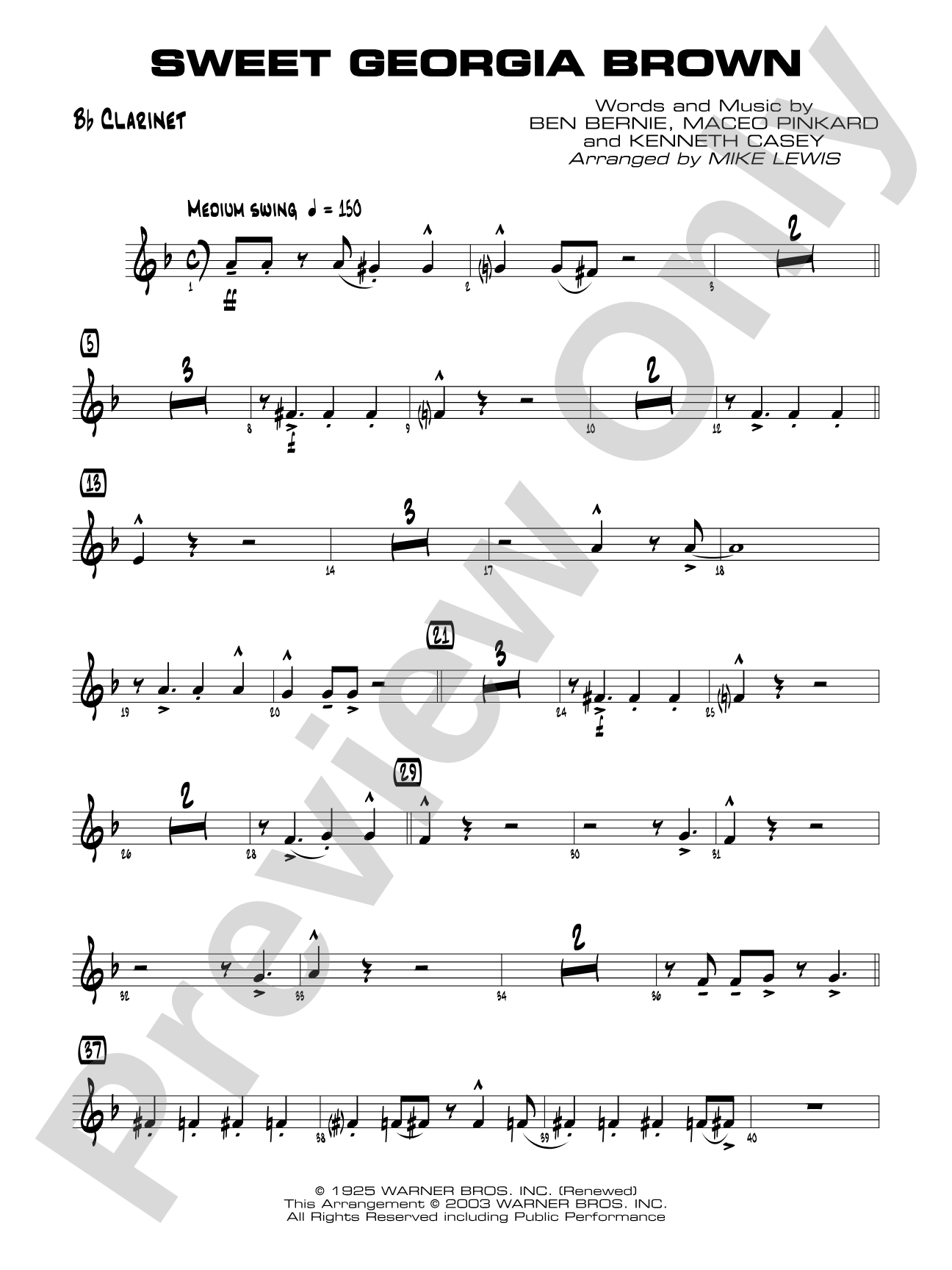 Sweet Georgia Brown: 1st B-flat Clarinet