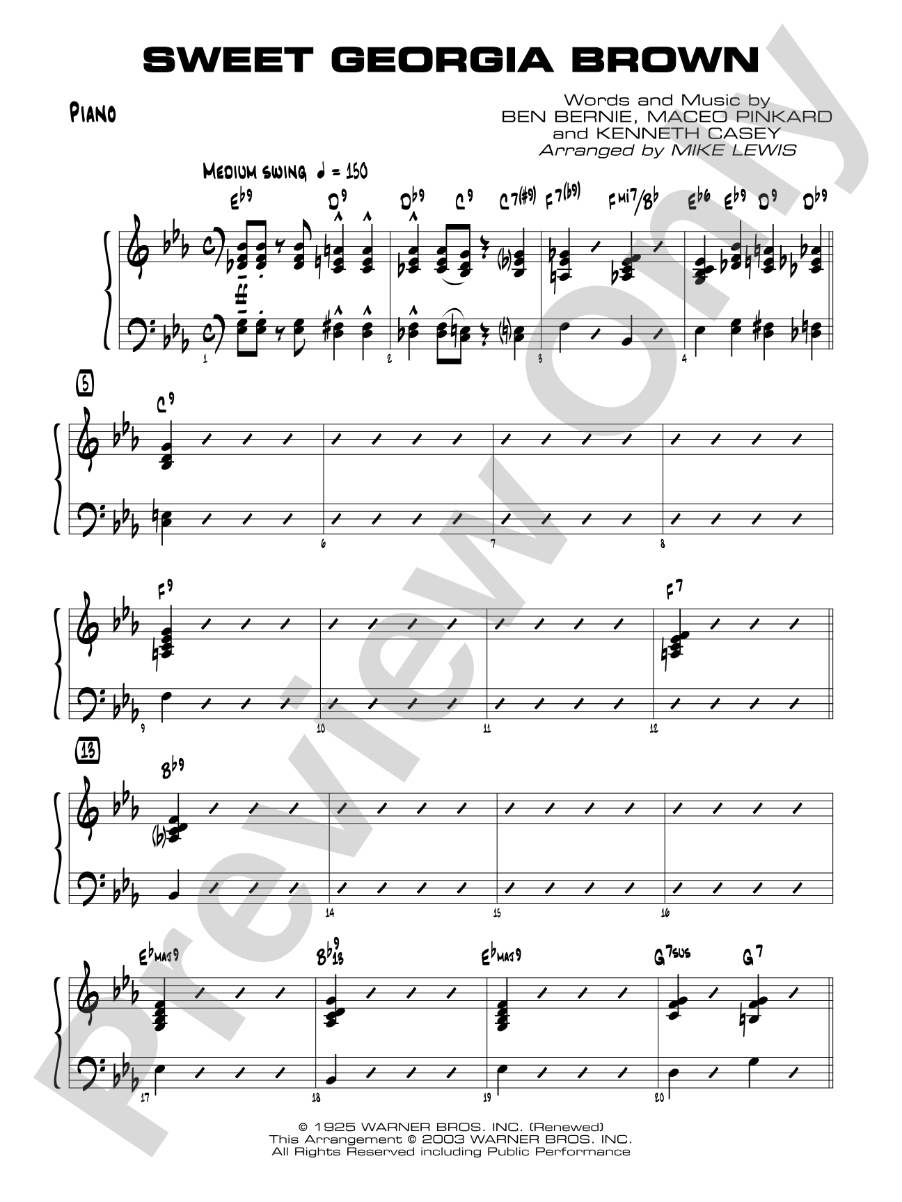 Sweet Georgia Brown: Piano Accompaniment