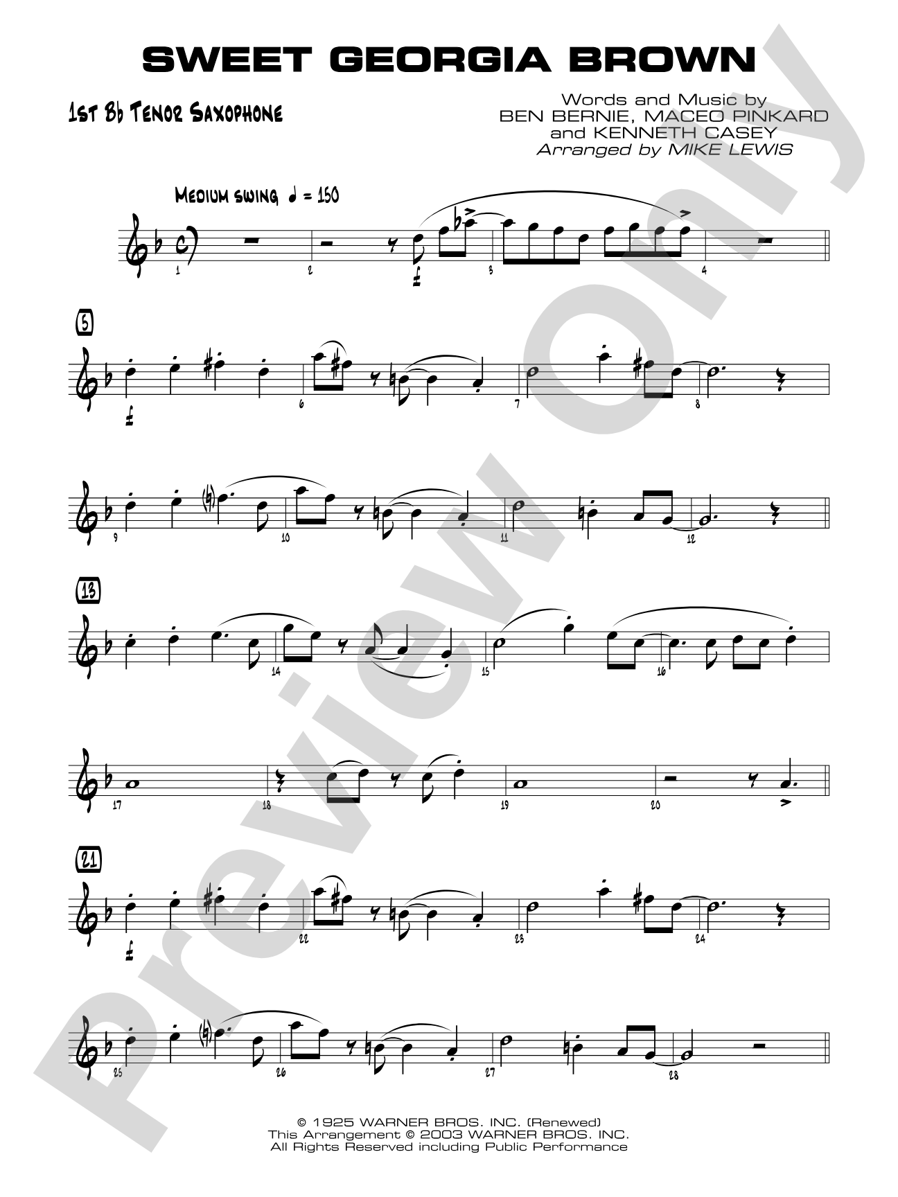 Sweet Georgia Brown: B-flat Tenor Saxophone