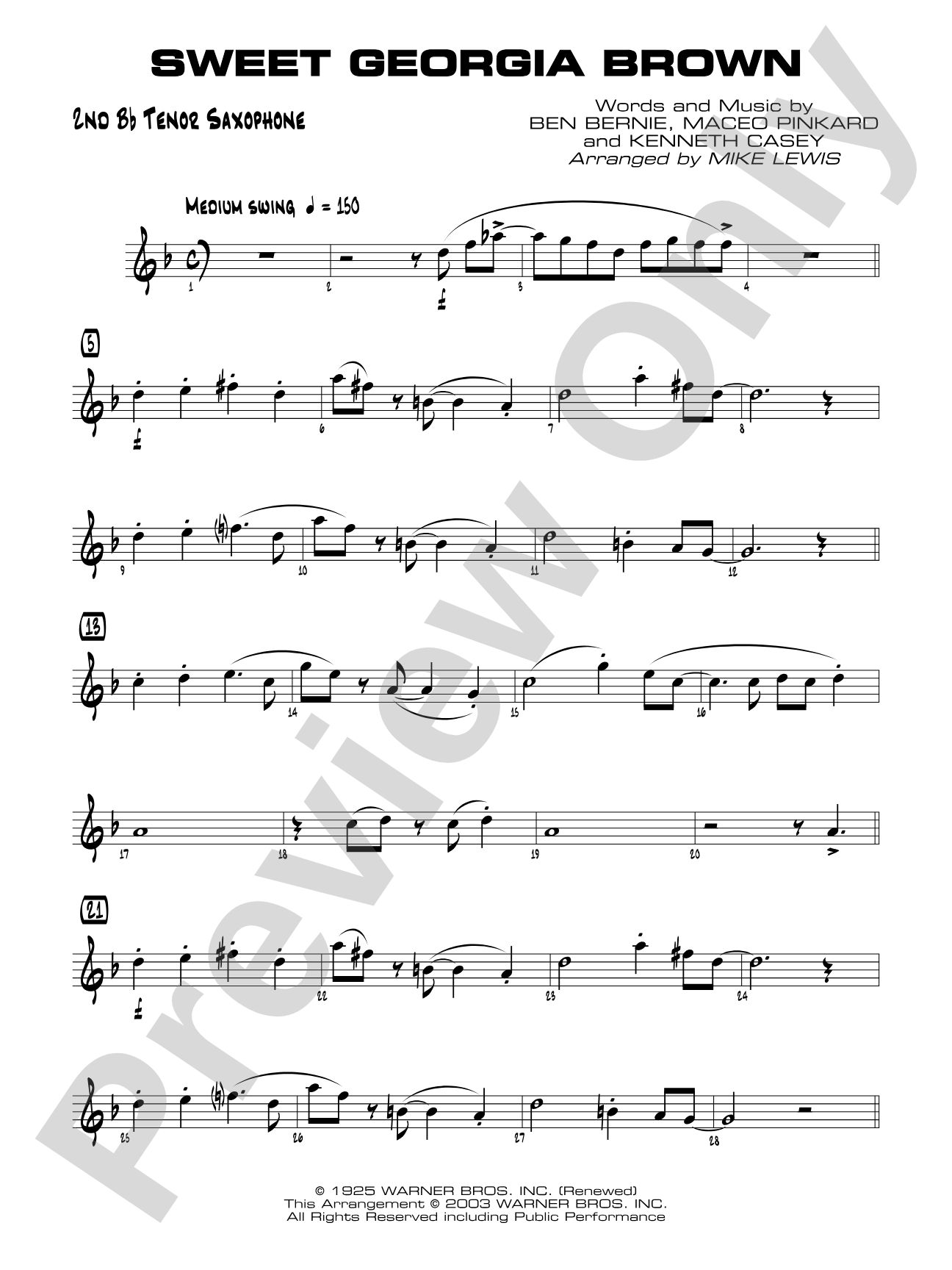 Sweet Georgia Brown: 2nd B-flat Tenor Saxophone