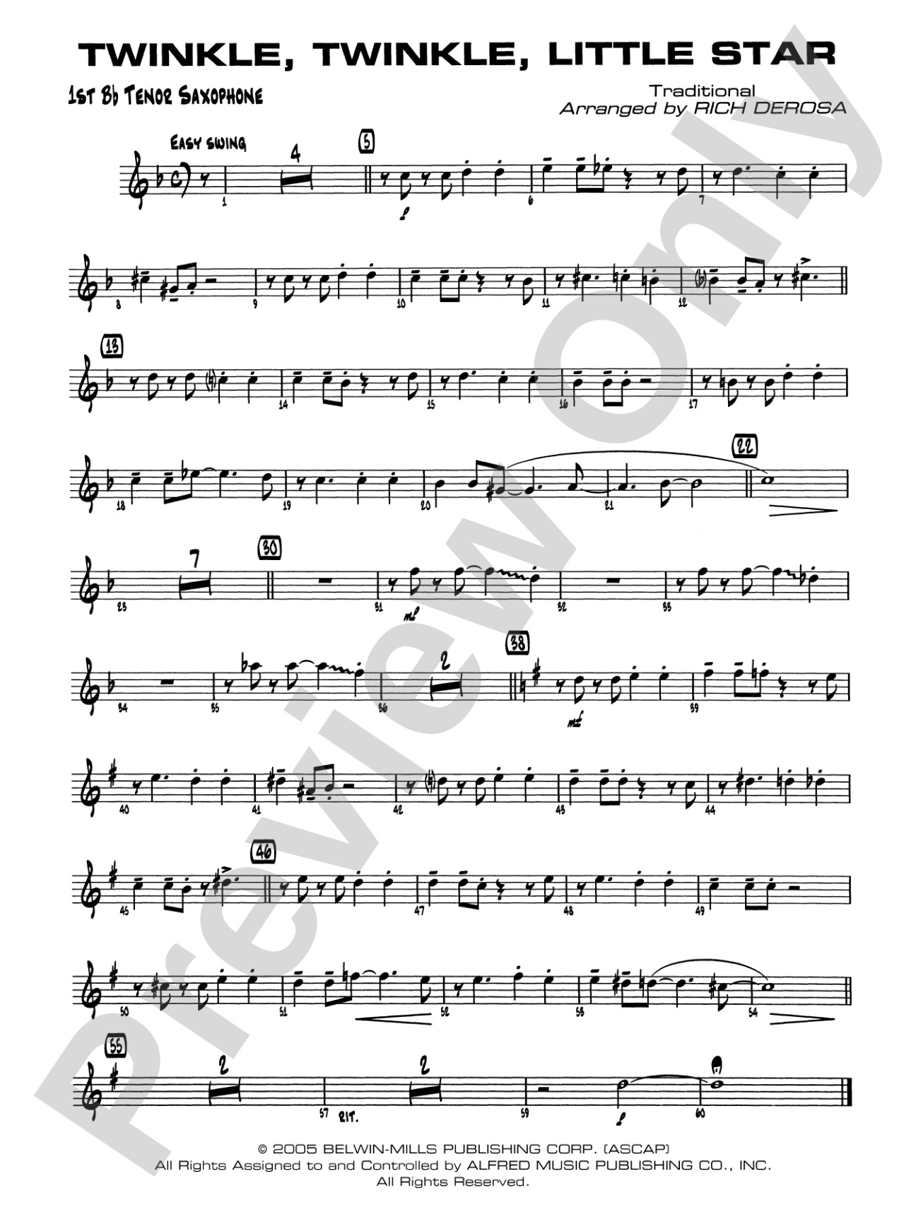 Twinkle, Twinkle Little Star: B-flat Tenor Saxophone