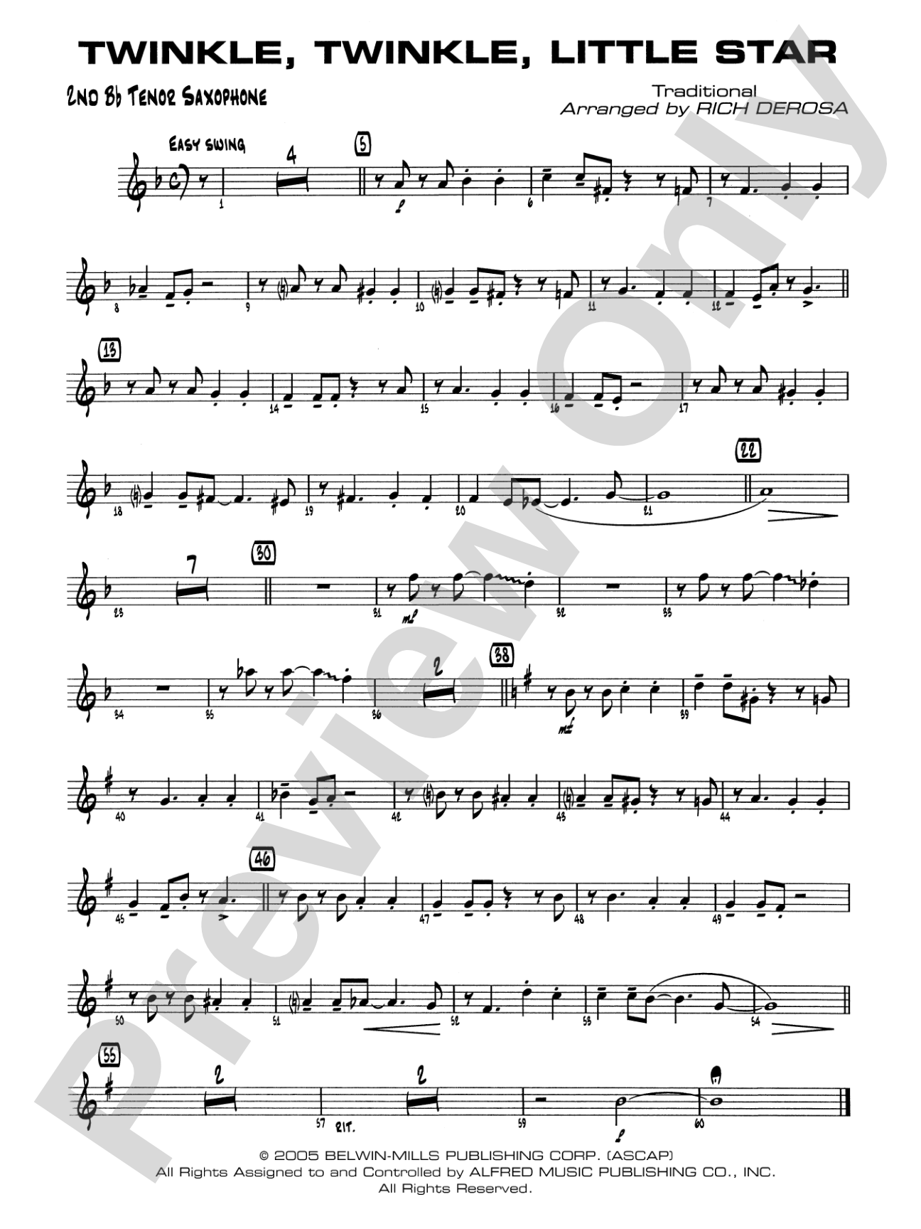 Twinkle, Twinkle Little Star: 2nd B-flat Tenor Saxophone
