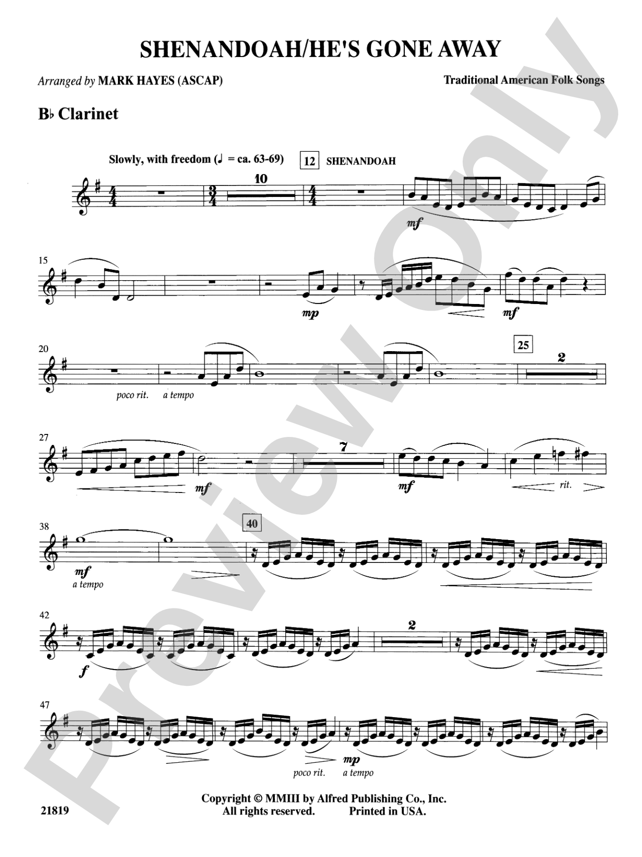 Shenandoah / He's Gone Away: 1st B-flat Clarinet: Choral SoundPax