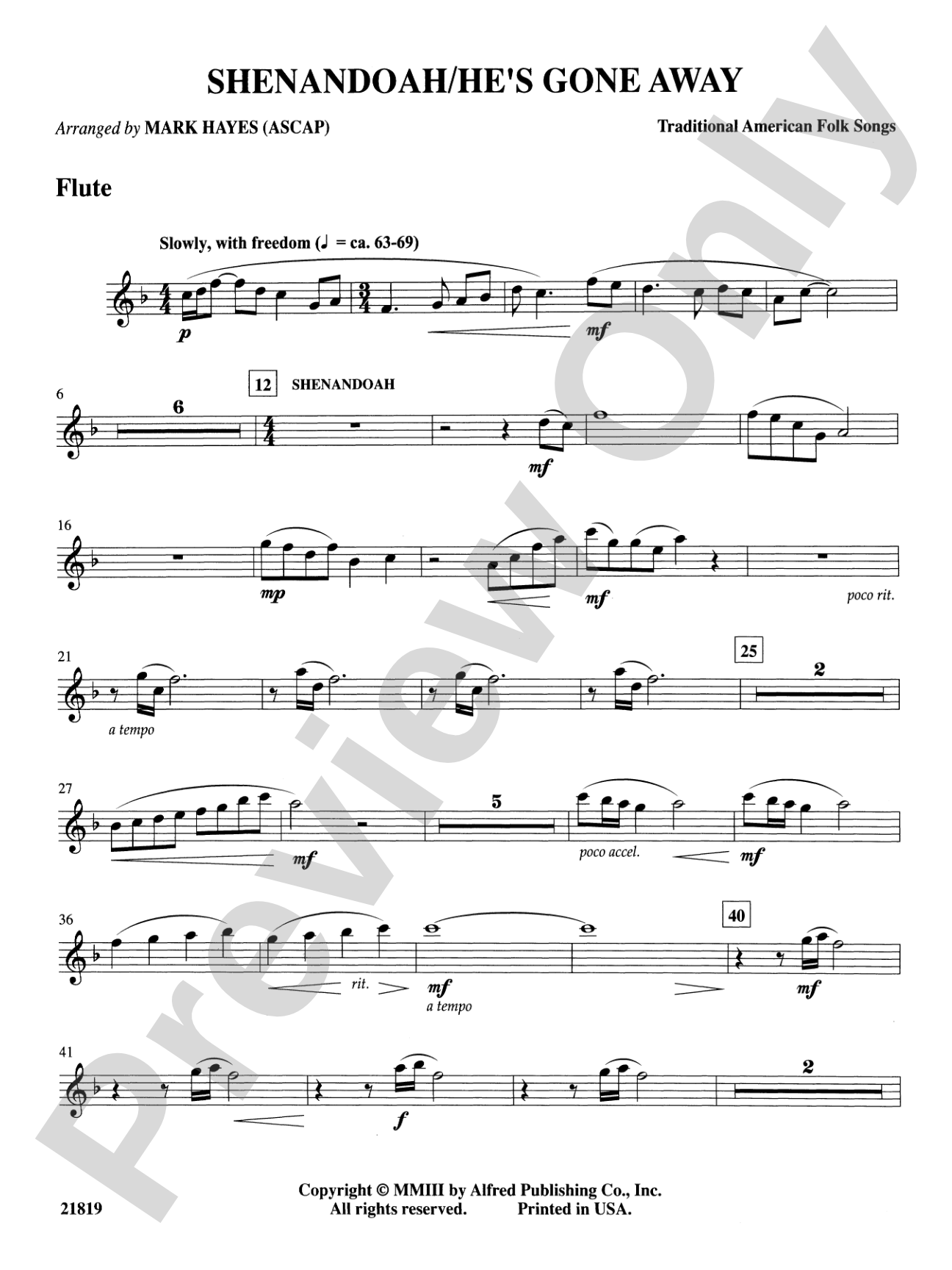 Shenandoah / He's Gone Away: Flute: Choral SoundPax