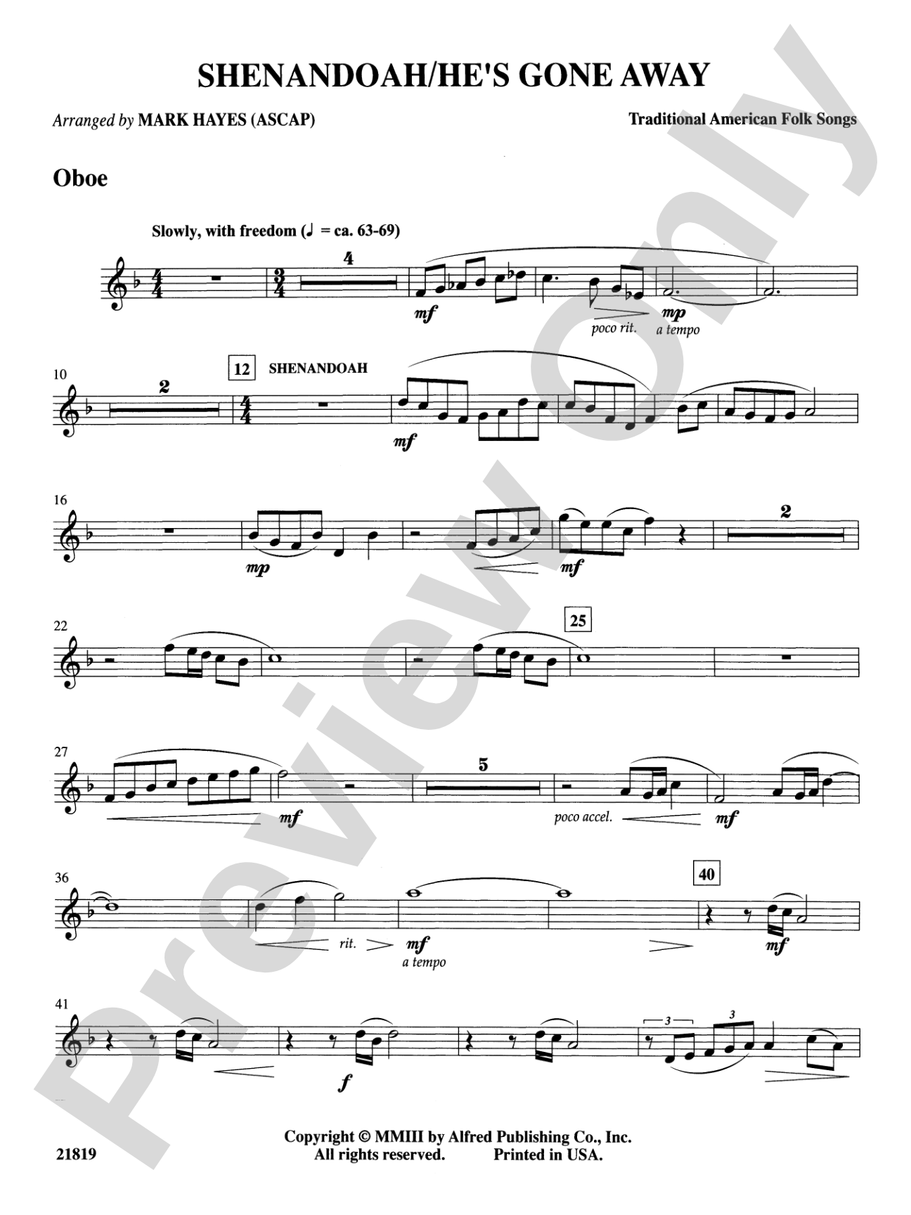 Shenandoah / He's Gone Away: Oboe: Choral SoundPax