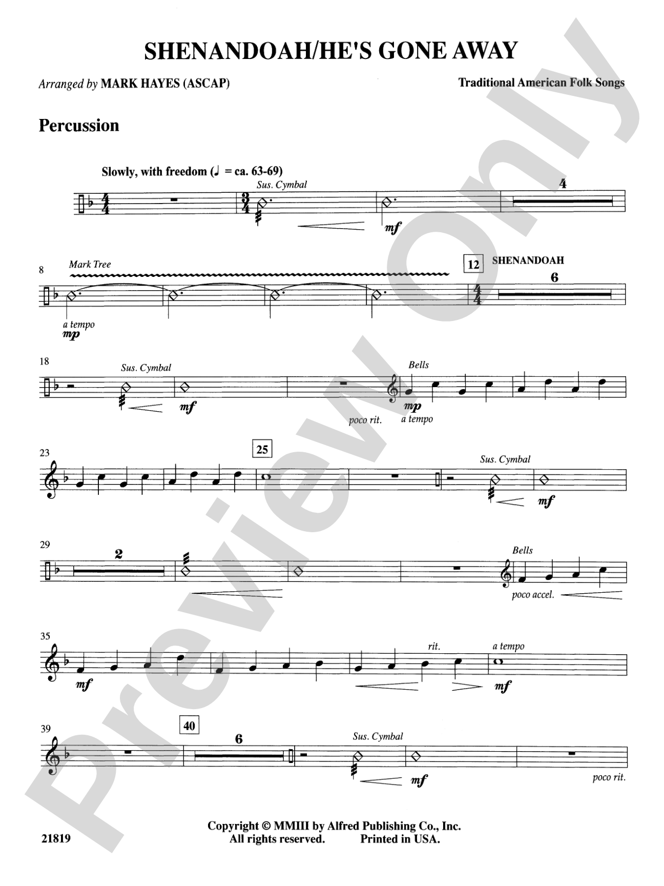 Shenandoah / He's Gone Away: 1st Percussion: Choral SoundPax