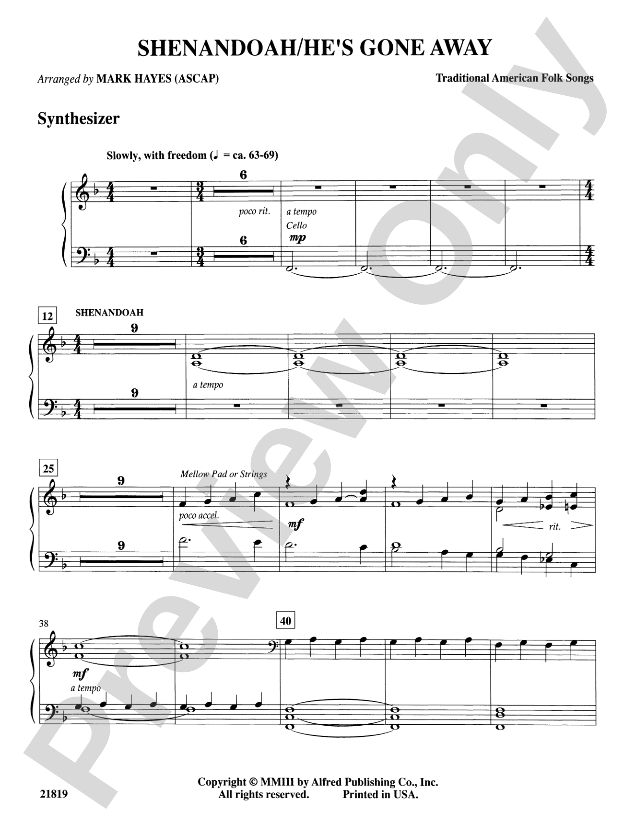 Shenandoah / He's Gone Away: Synthesizer: Choral SoundPax