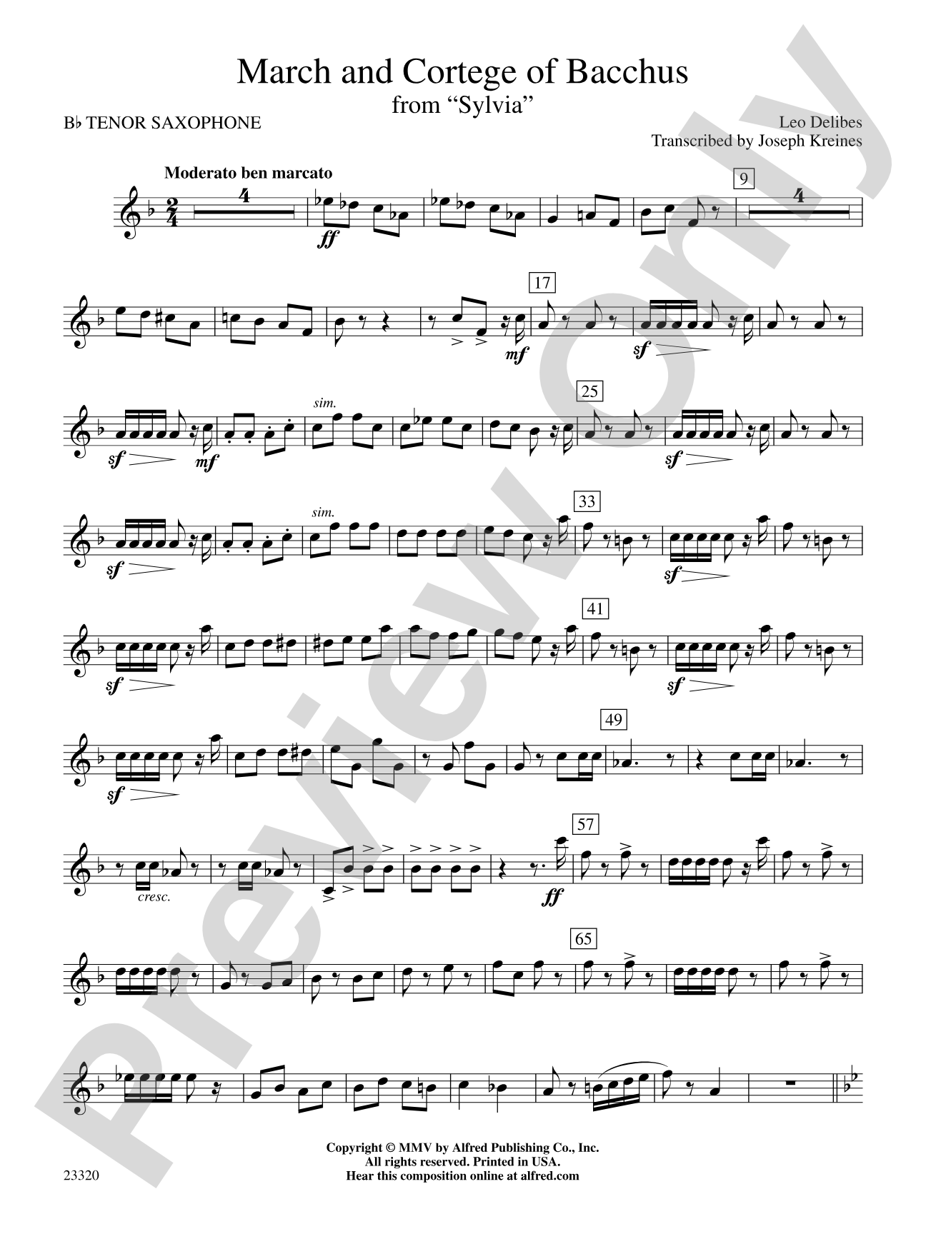 March and Cortege of Bacchus: B-flat Tenor Saxophone