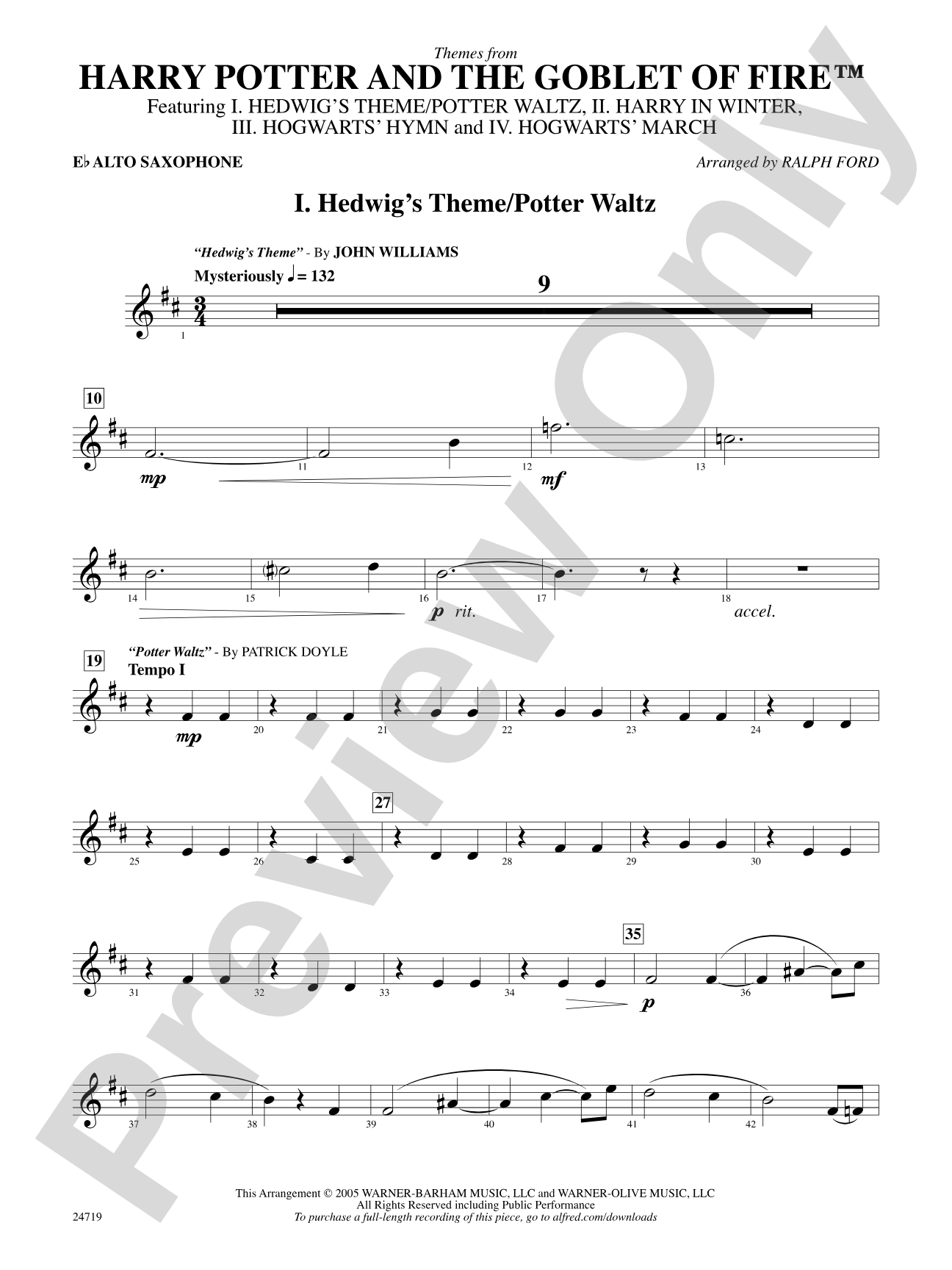Harry Potter and the Goblet of Fire, Themes from: E-flat Alto Saxophone