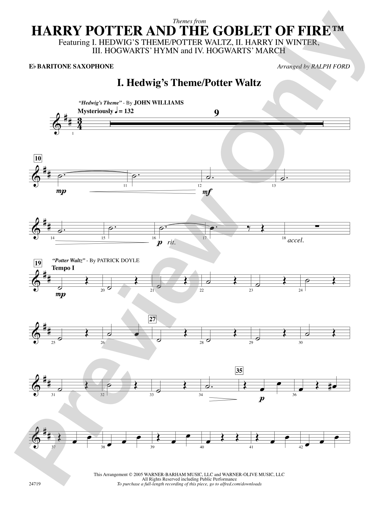 Harry Potter and the Goblet of Fire, Themes from: E-flat Baritone Saxophone