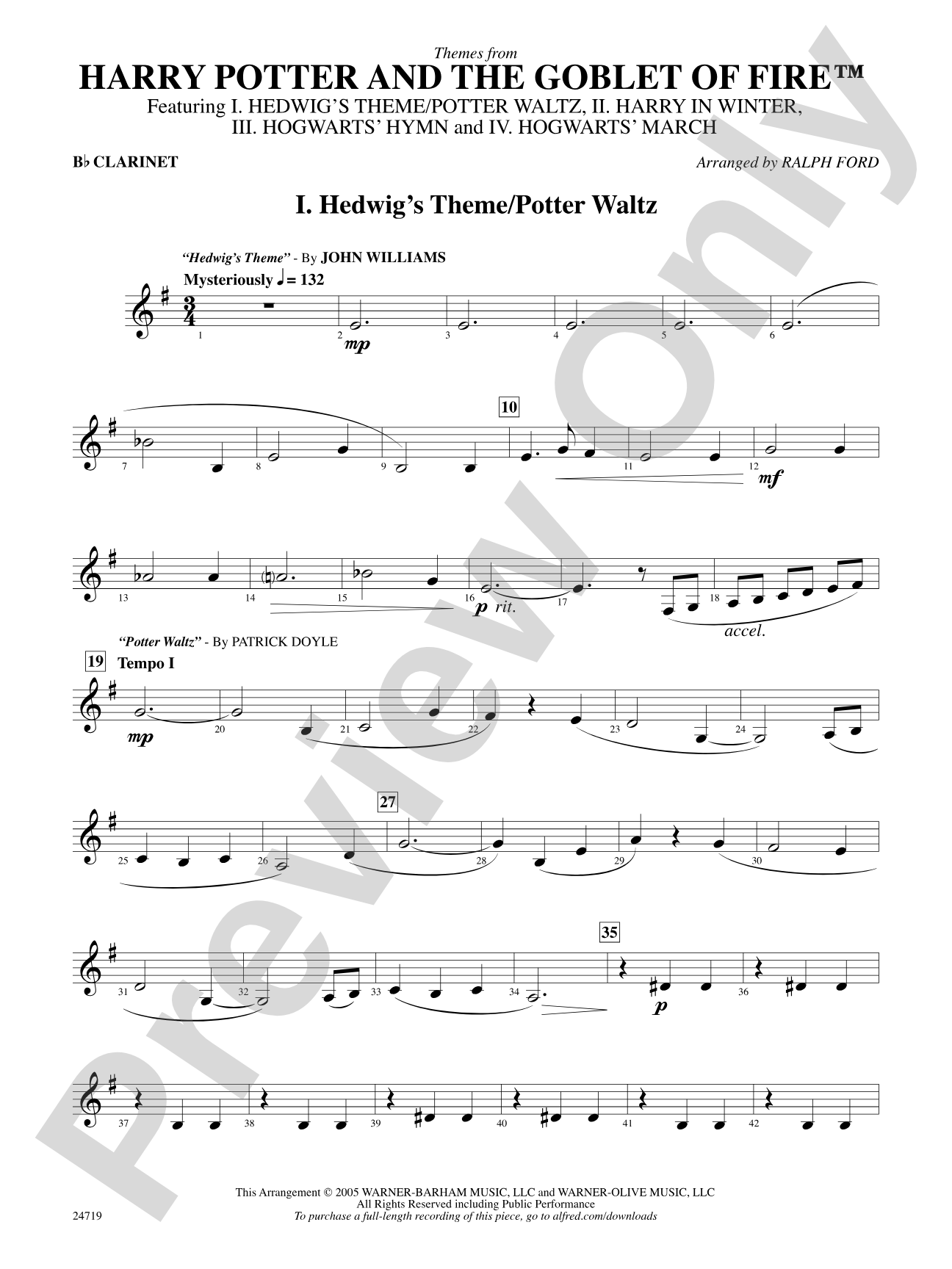 Harry Potter and the Goblet of Fire, Themes from: 1st B-flat Clarinet