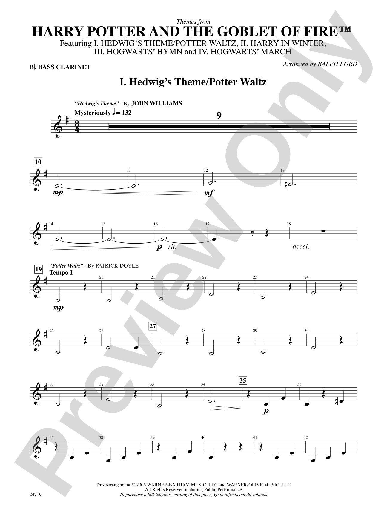 Harry Potter and the Goblet of Fire, Themes from: B-flat Bass Clarinet