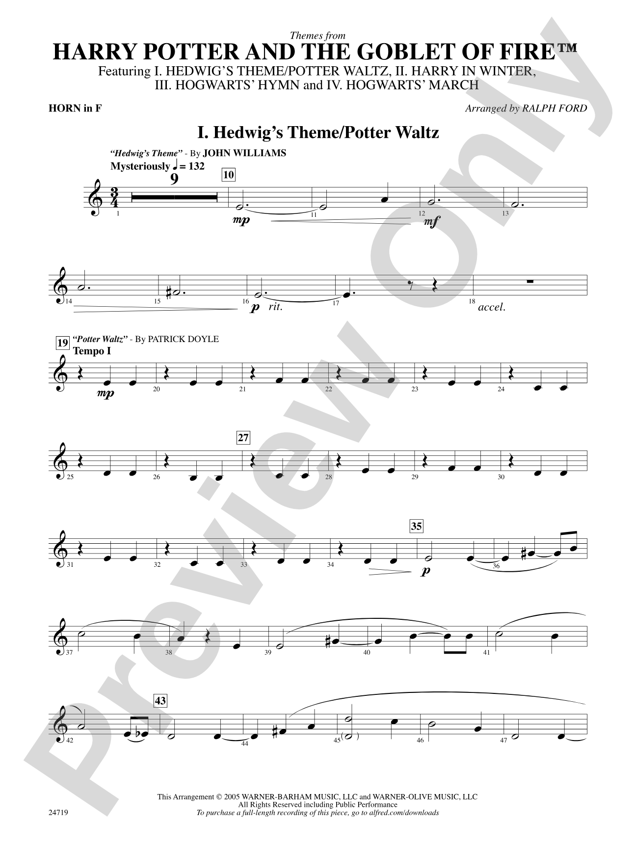 Harry Potter and the Goblet of Fire, Themes from: 1st F Horn