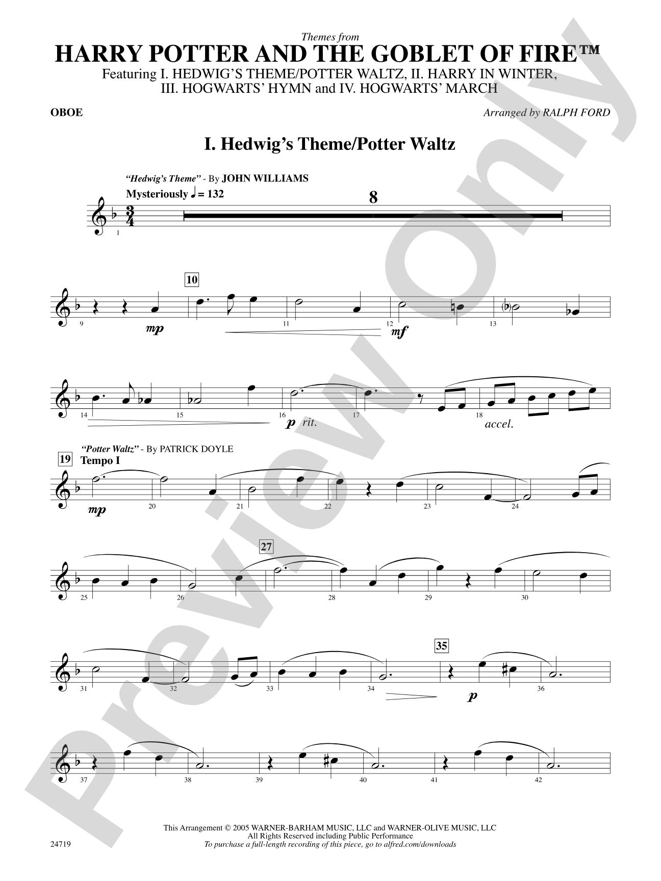 Harry Potter and the Goblet of Fire, Themes from: Oboe