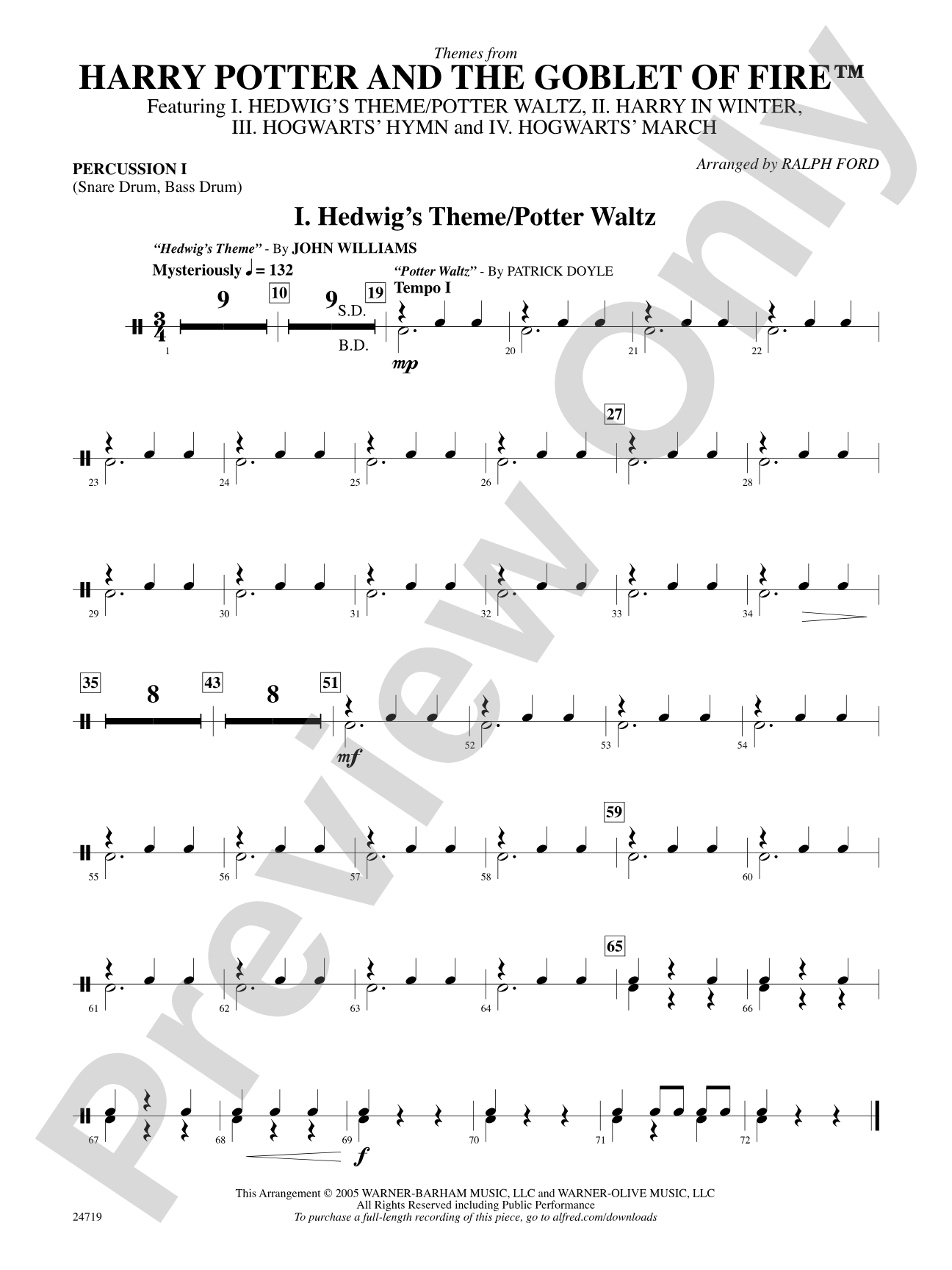 Harry Potter and the Goblet of Fire, Themes from: 1st Percussion
