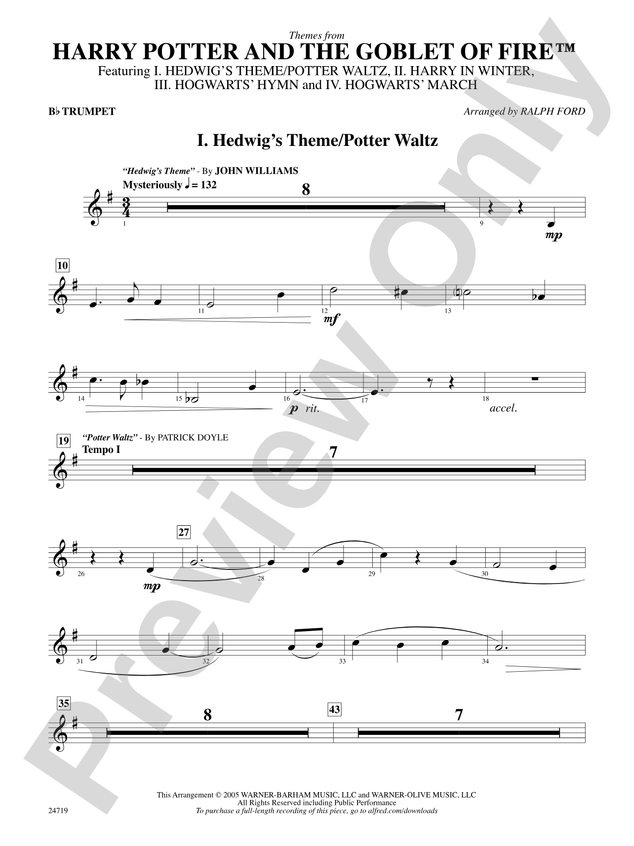 Harry Potter and the Goblet of Fire, Themes from: 1st B-flat Trumpet