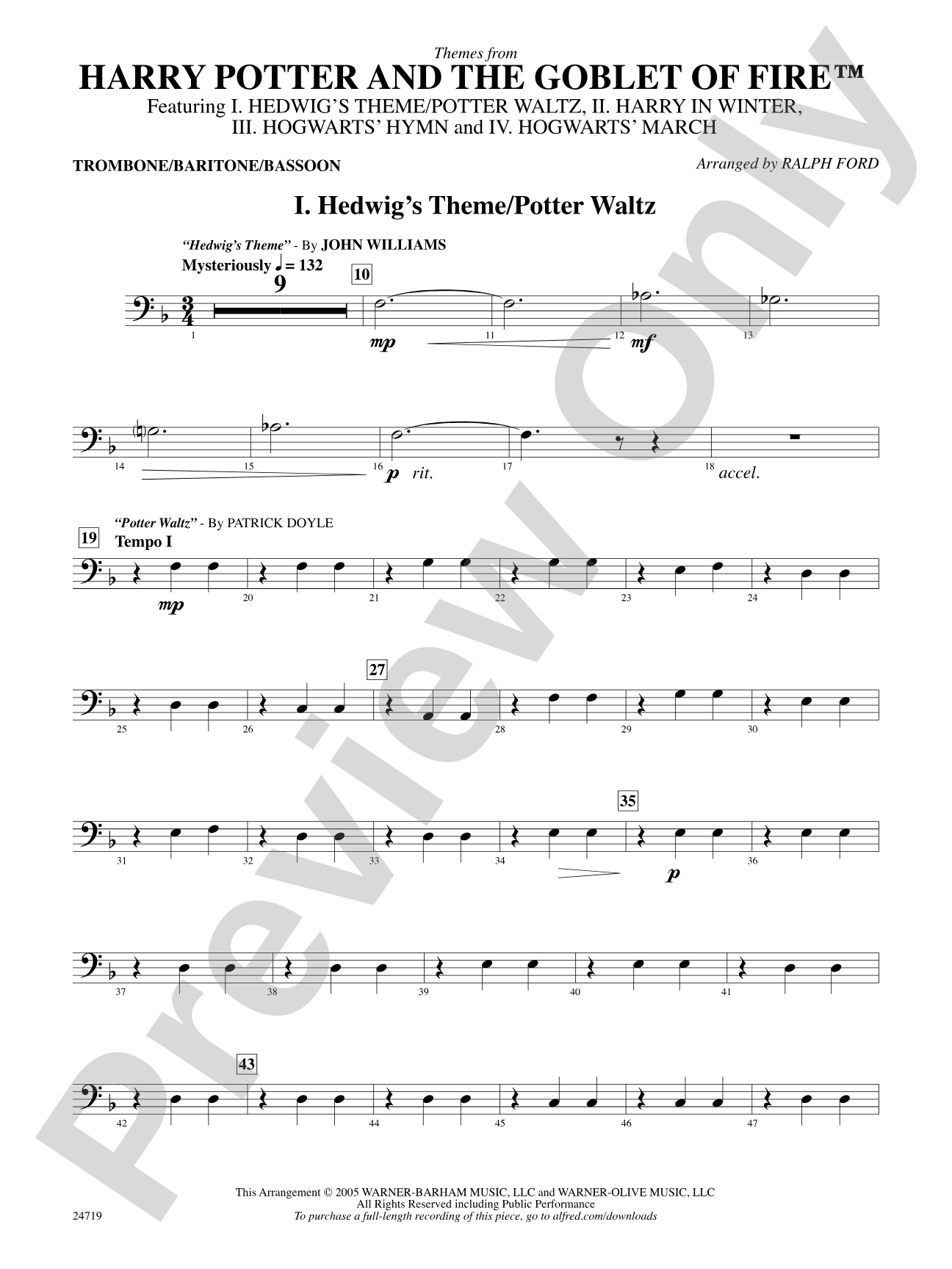 Harry Potter and the Goblet of Fire, Themes from: 1st Trombone