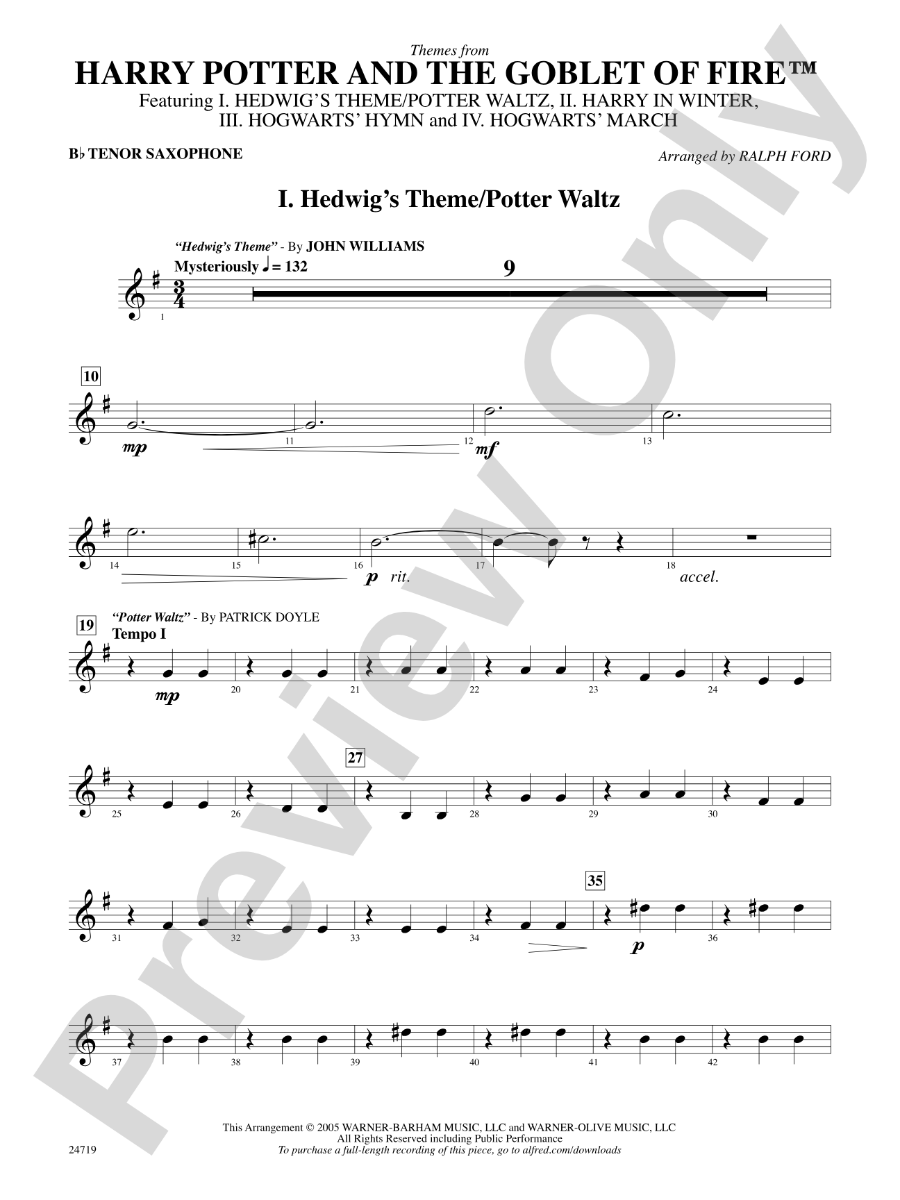 Harry Potter and the Goblet of Fire, Themes from: B-flat Tenor Saxophone