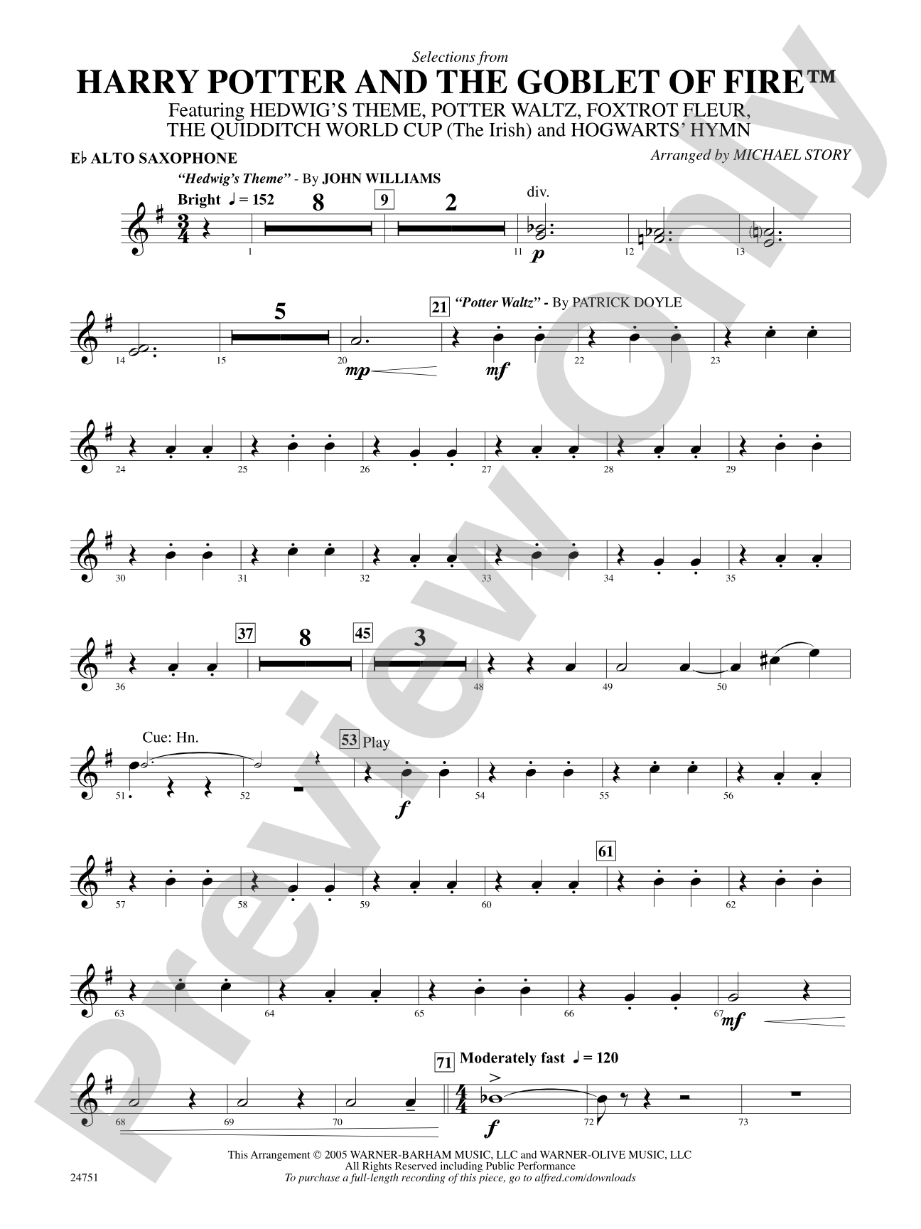 Harry Potter and the Goblet of Fire, Selections from: E-flat Alto Saxophone