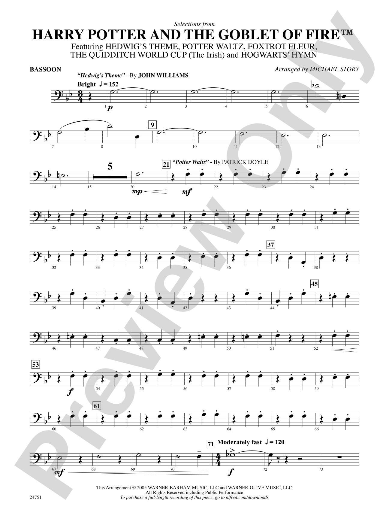 Harry Potter and the Goblet of Fire, Selections from: Bassoon