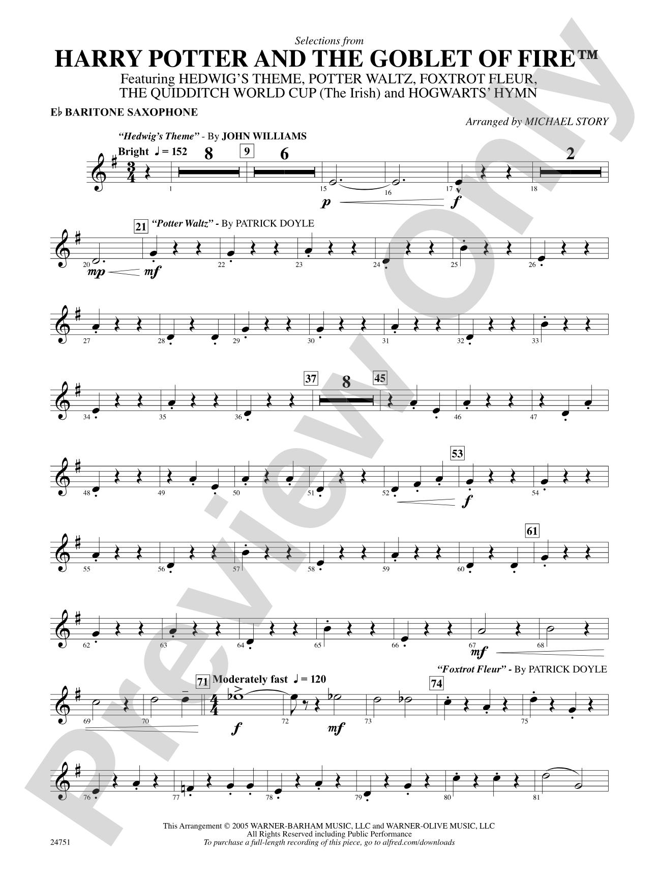 Harry Potter and the Goblet of Fire, Selections from: E-flat Baritone Saxophone