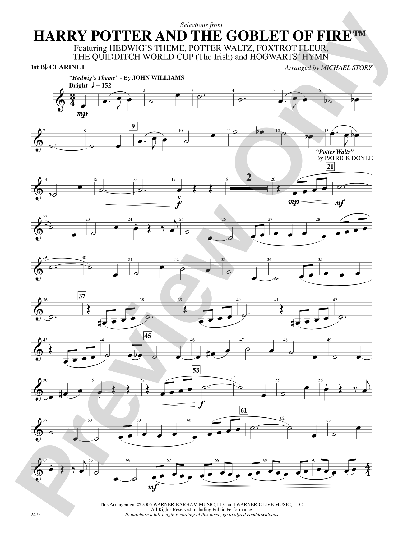 Harry Potter and the Goblet of Fire, Selections from: 1st B-flat Clarinet