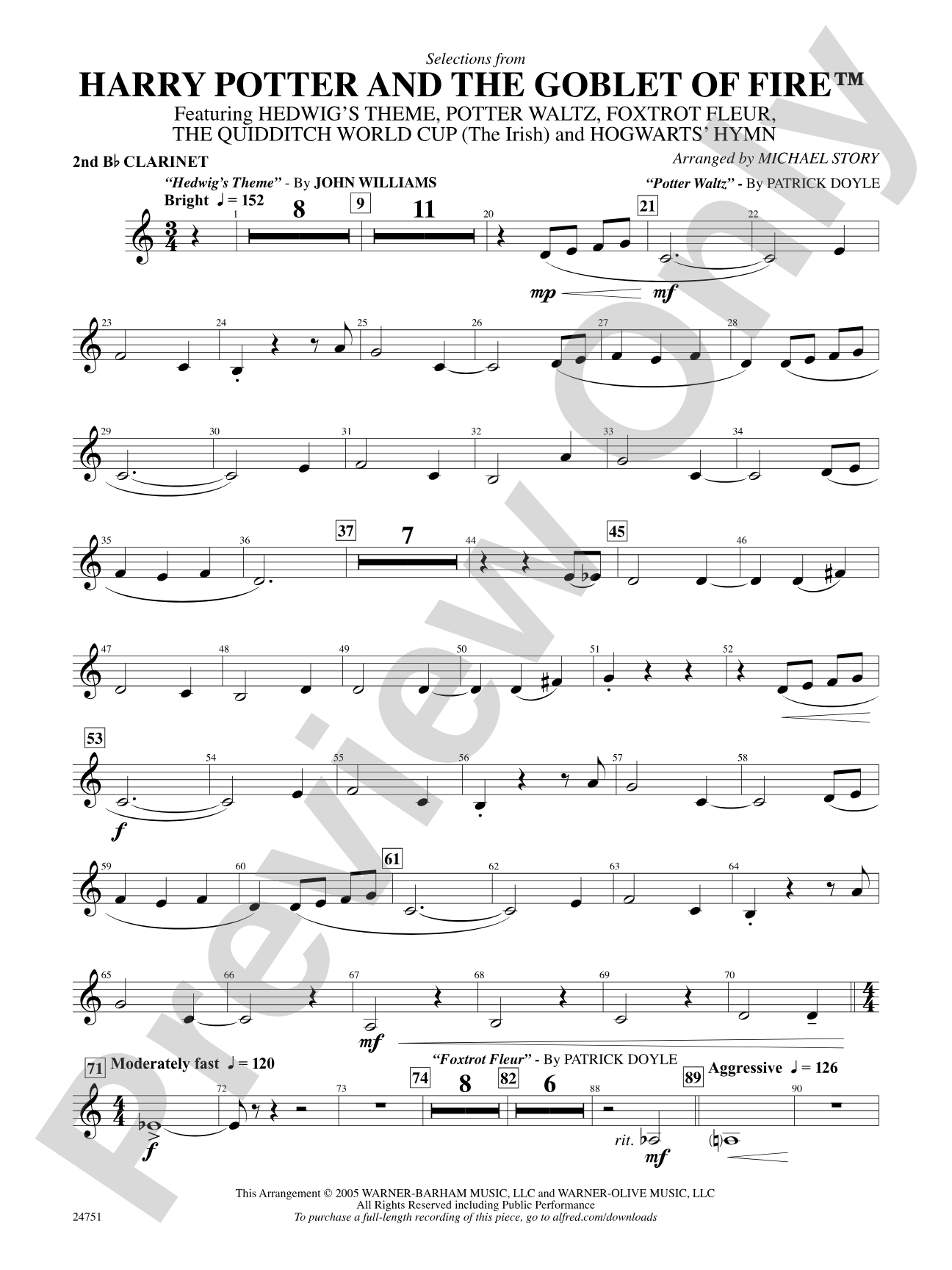 Harry Potter and the Goblet of Fire, Selections from: 2nd B-flat Clarinet