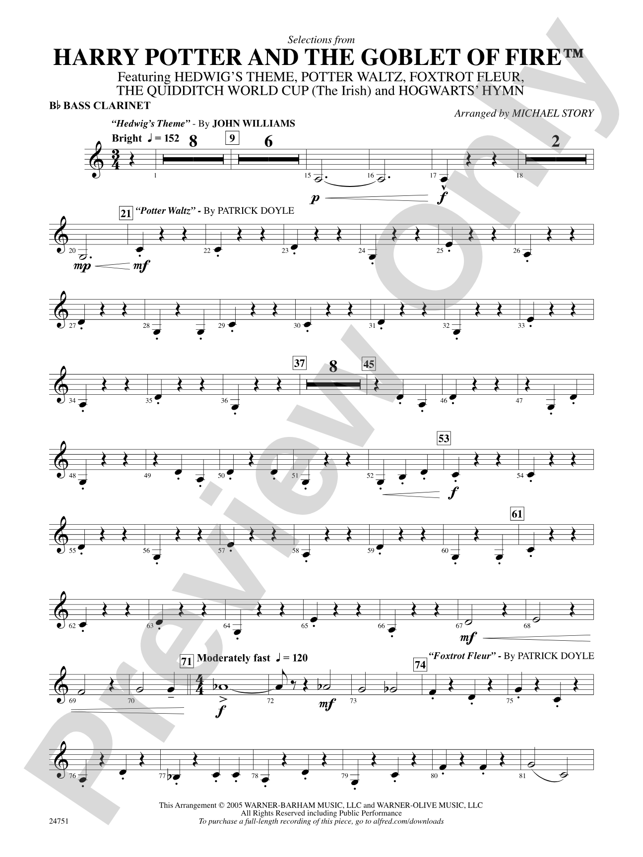 Harry Potter and the Goblet of Fire, Selections from: B-flat Bass Clarinet